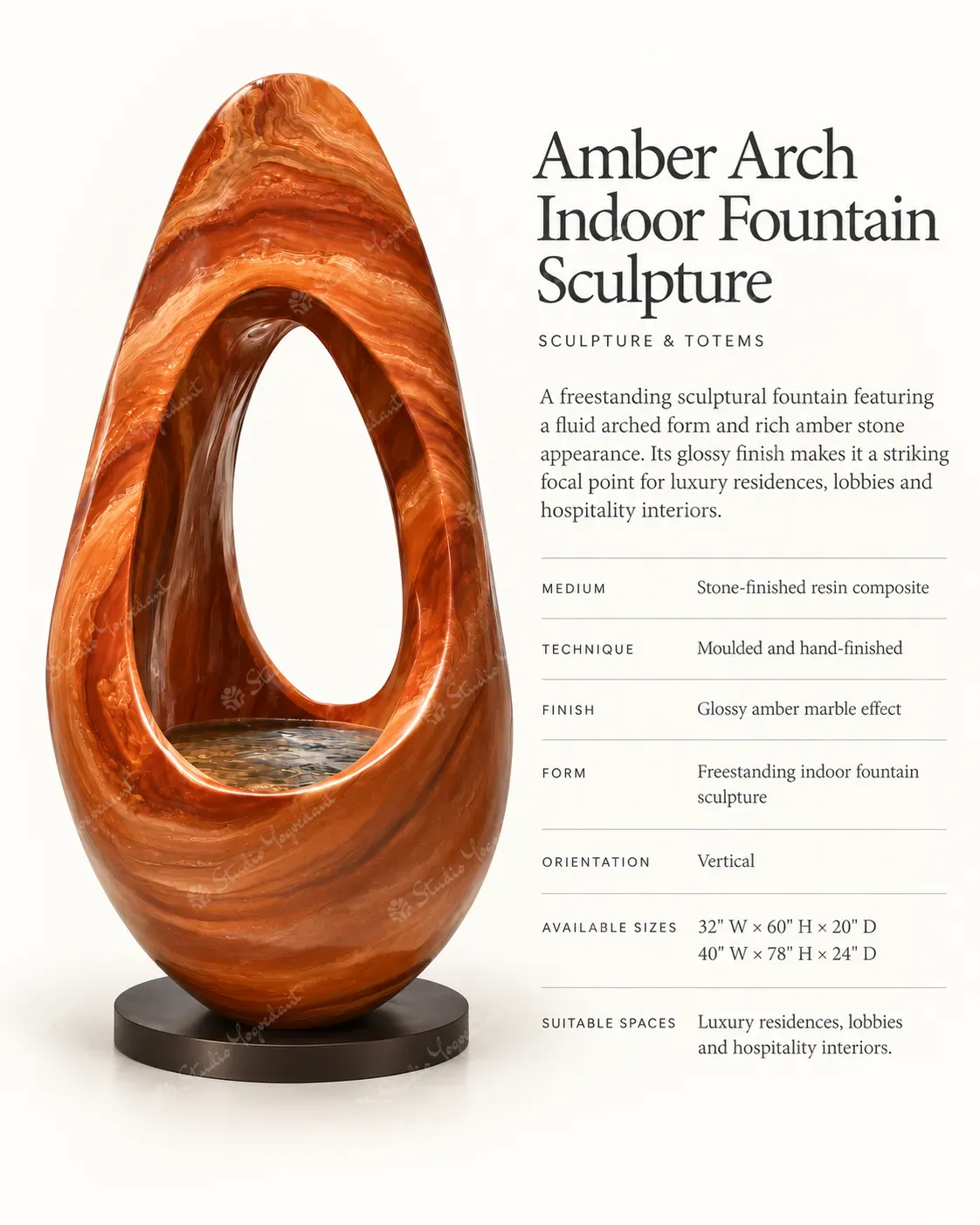 Amber Arch Indoor Fountain Sculpture - Image 3
