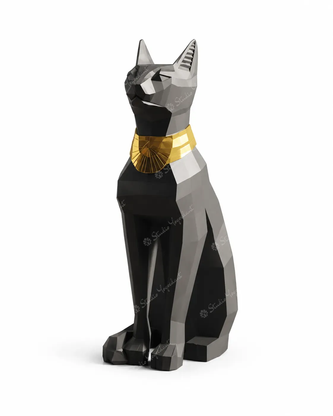 Black Geometric Egyptian Cat Sculpture