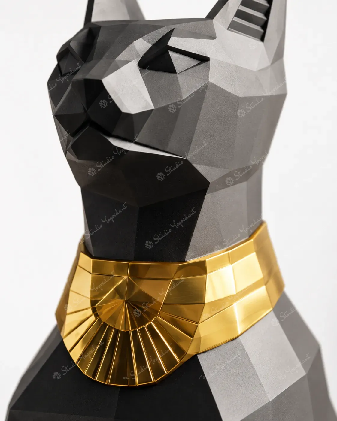 Black Geometric Egyptian Cat Sculpture - Image 2