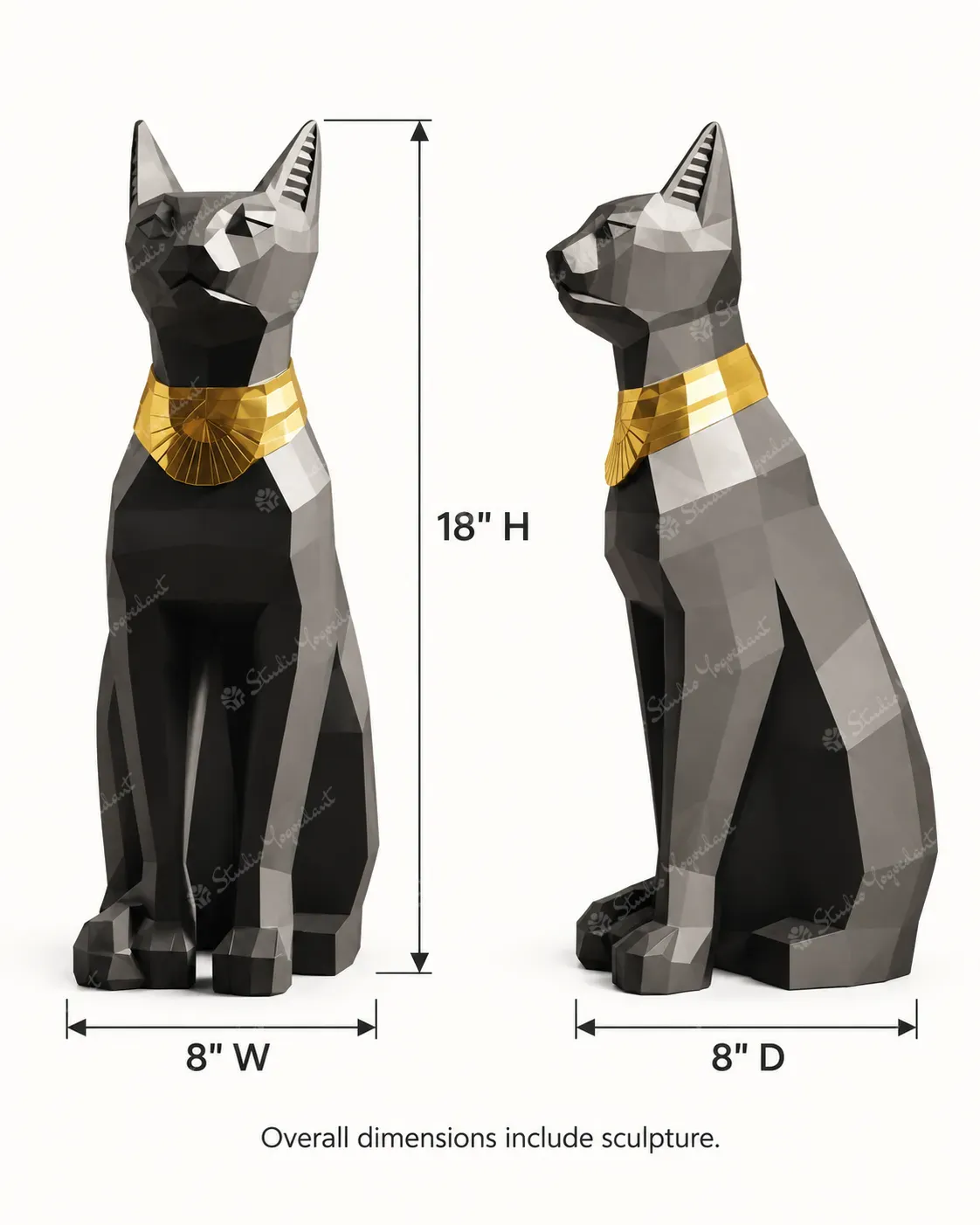 Black Geometric Egyptian Cat Sculpture - Image 4