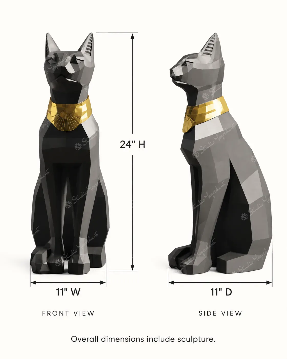 Black Geometric Egyptian Cat Sculpture - Image 5