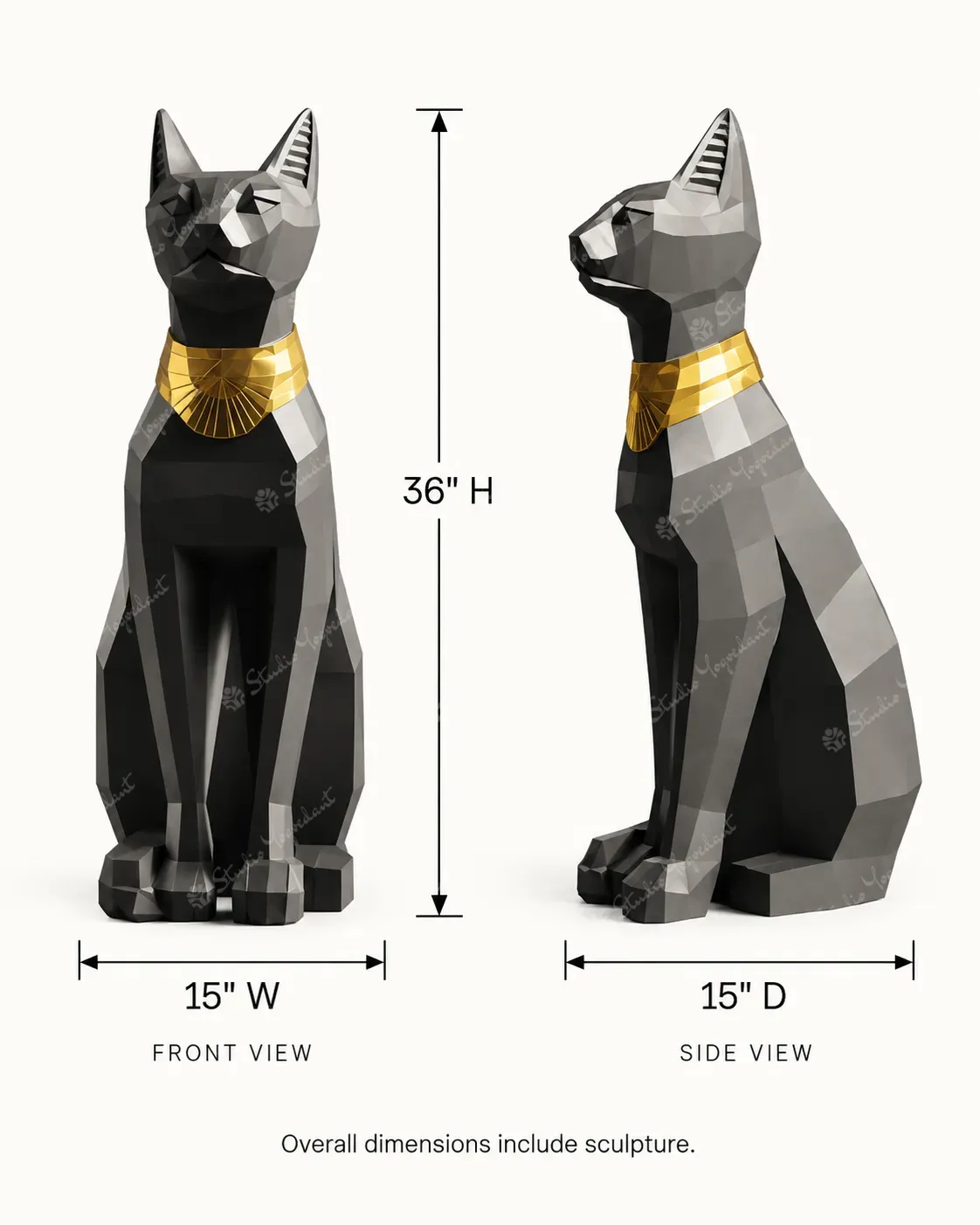 Black Geometric Egyptian Cat Sculpture - Image 6