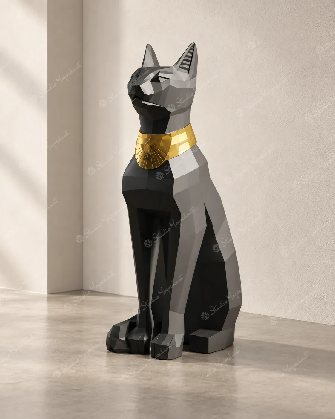Black Geometric Egyptian Cat Sculpture - Image 7