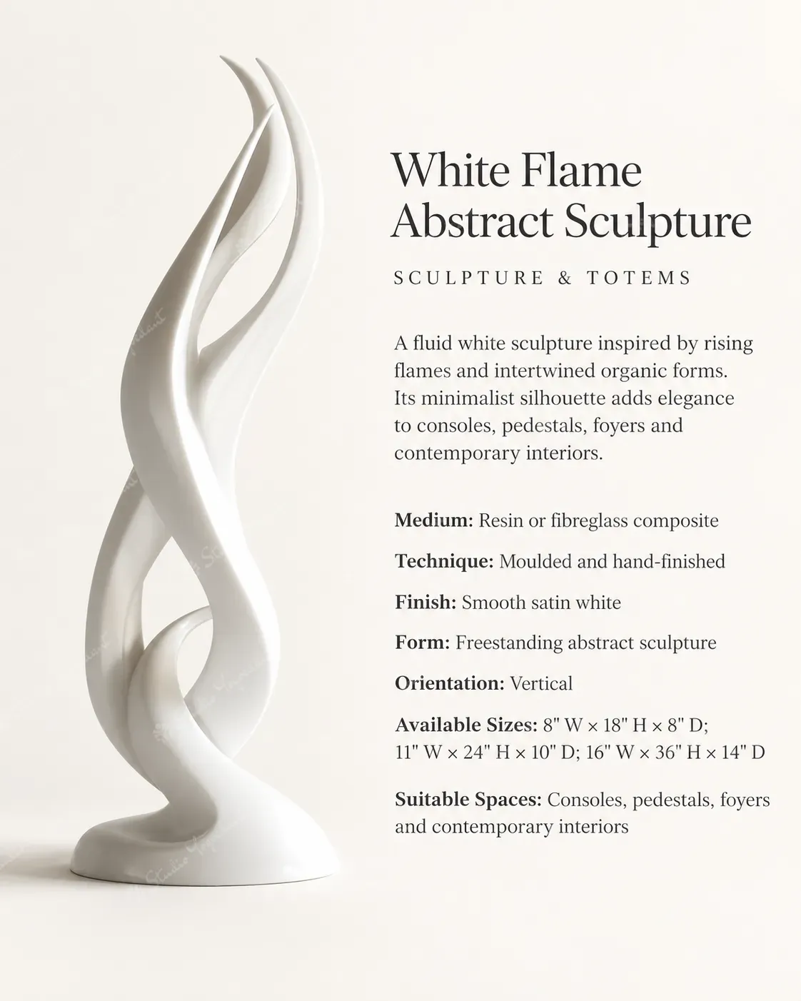 White Flame Abstract Sculpture - Image 3