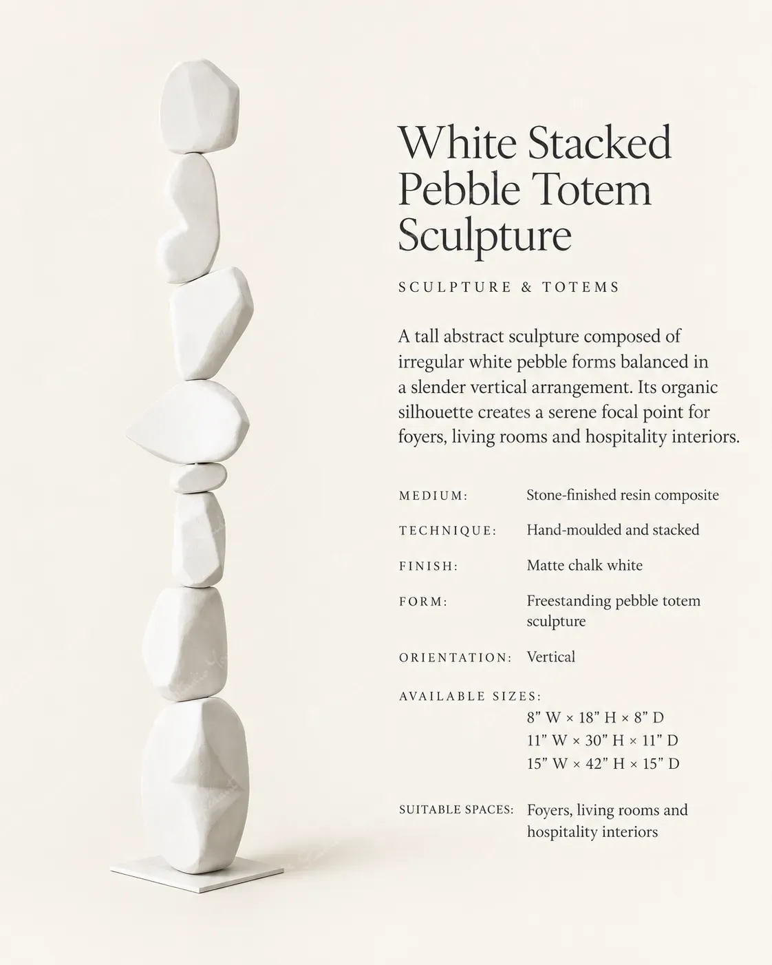 White Stacked Pebble Totem Sculpture - Image 3