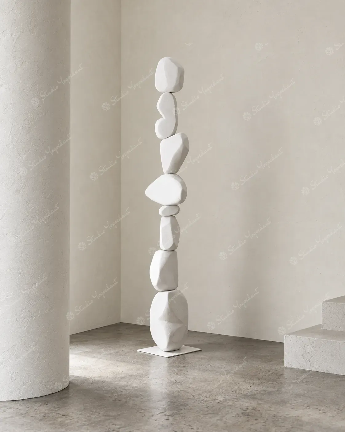 White Stacked Pebble Totem Sculpture - Image 7