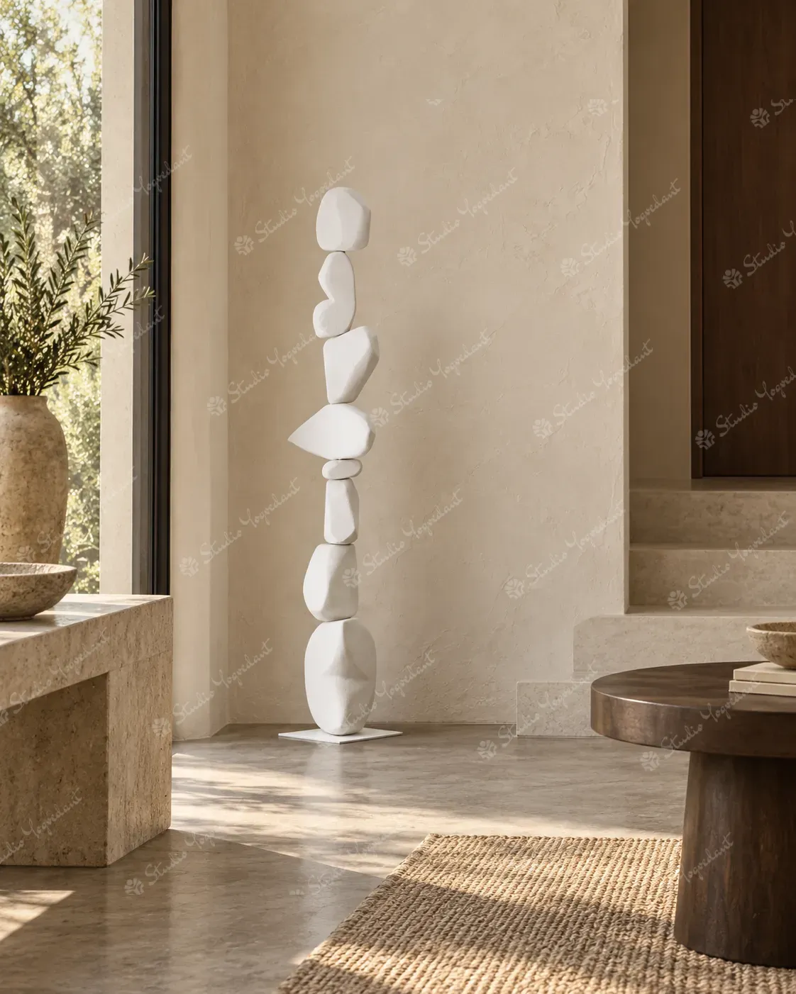 White Stacked Pebble Totem Sculpture - Image 8