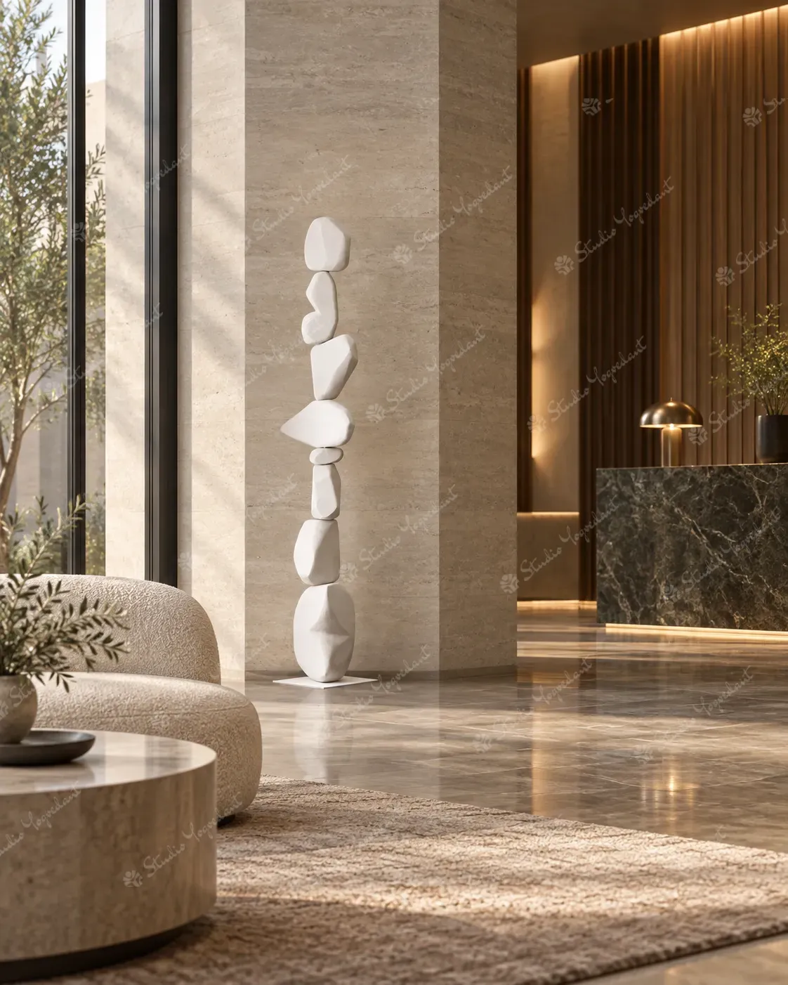 White Stacked Pebble Totem Sculpture - Image 9