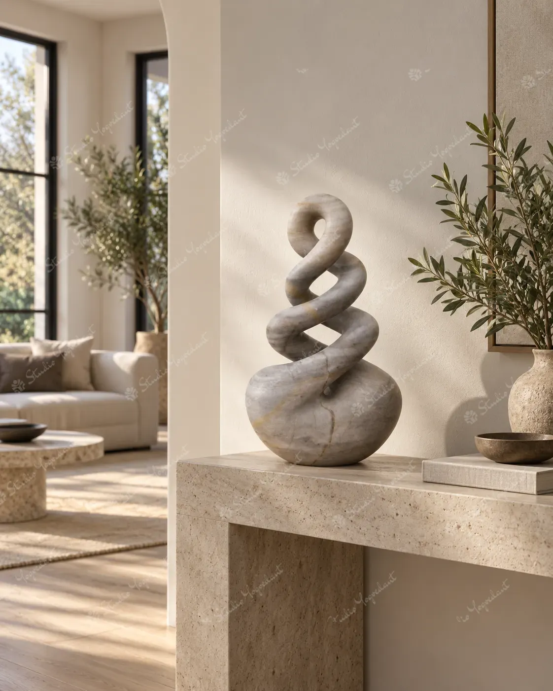 Grey Marble Spiral Abstract Sculpture - Image 8