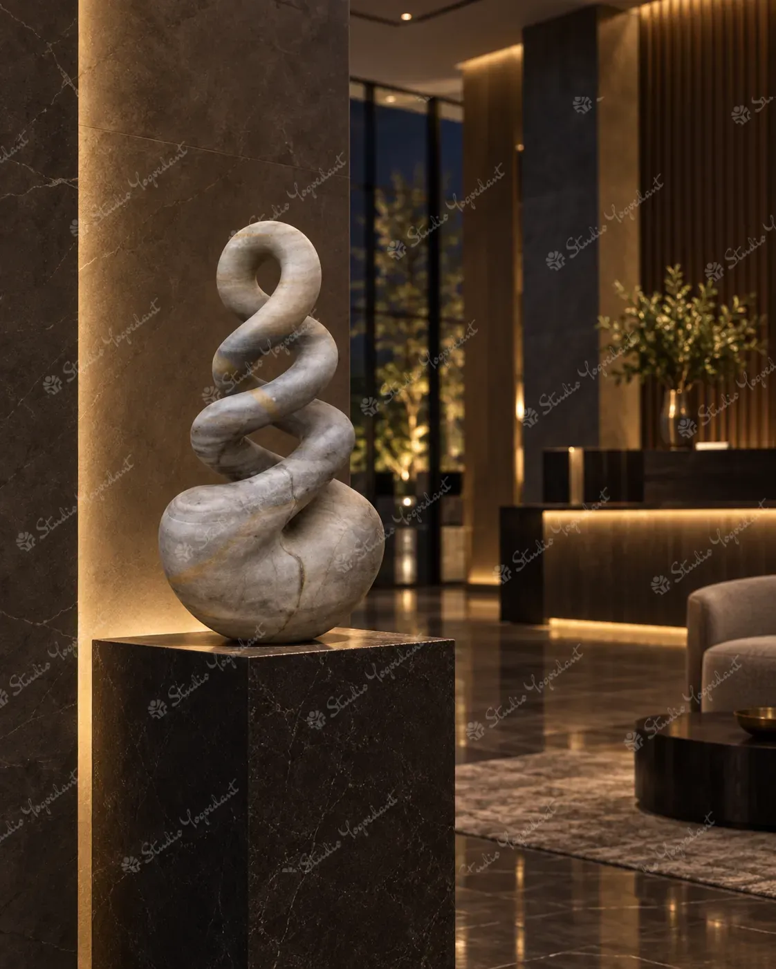 Grey Marble Spiral Abstract Sculpture - Image 9