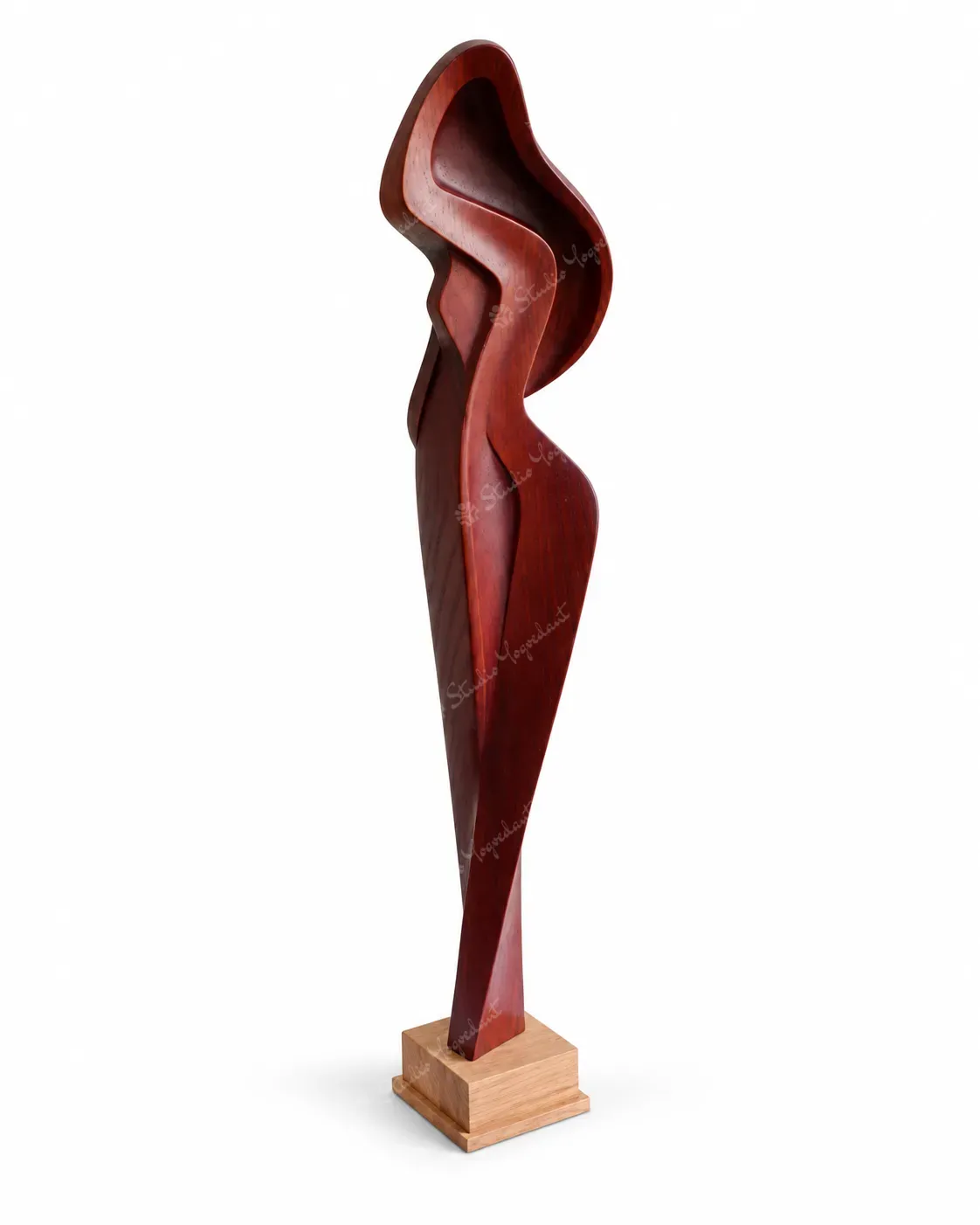 Wood-Tone Abstract Female Figure Sculpture