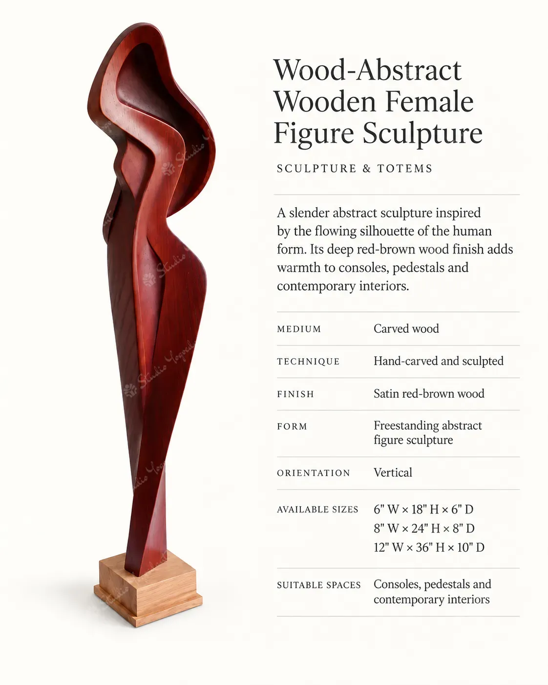 Wood-Tone Abstract Female Figure Sculpture - Image 3