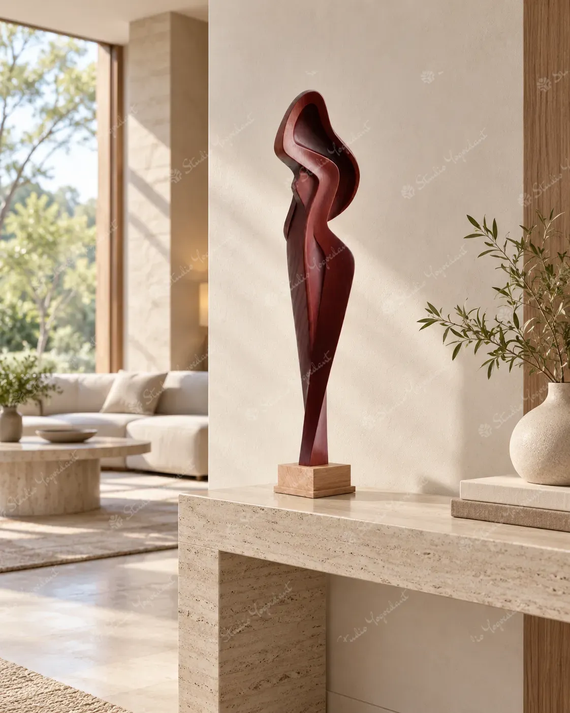 Wood-Tone Abstract Female Figure Sculpture - Image 8