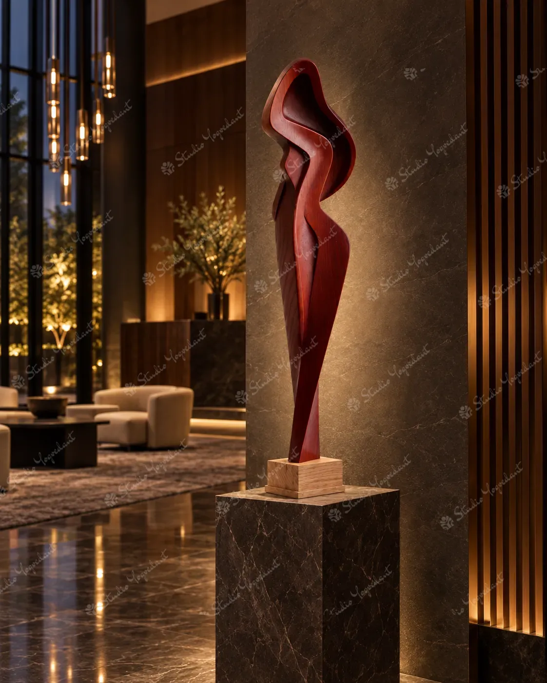 Wood-Tone Abstract Female Figure Sculpture - Image 9