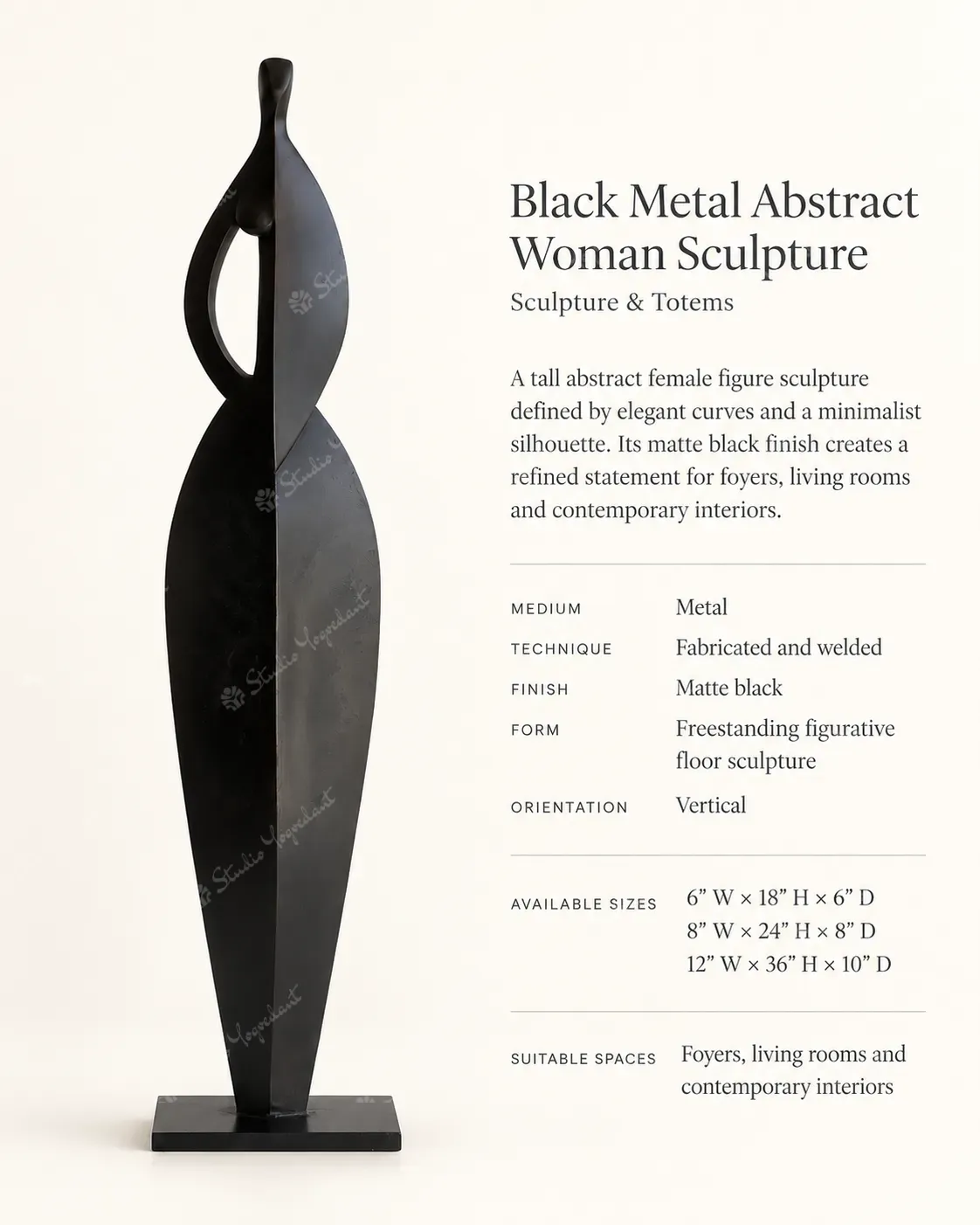 Black Metal Abstract Woman Sculpture - Image 3