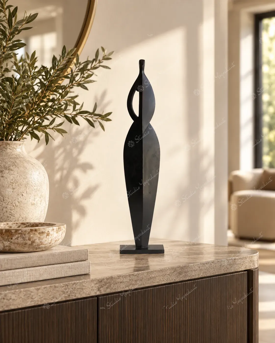 Black Metal Abstract Woman Sculpture - Image 8