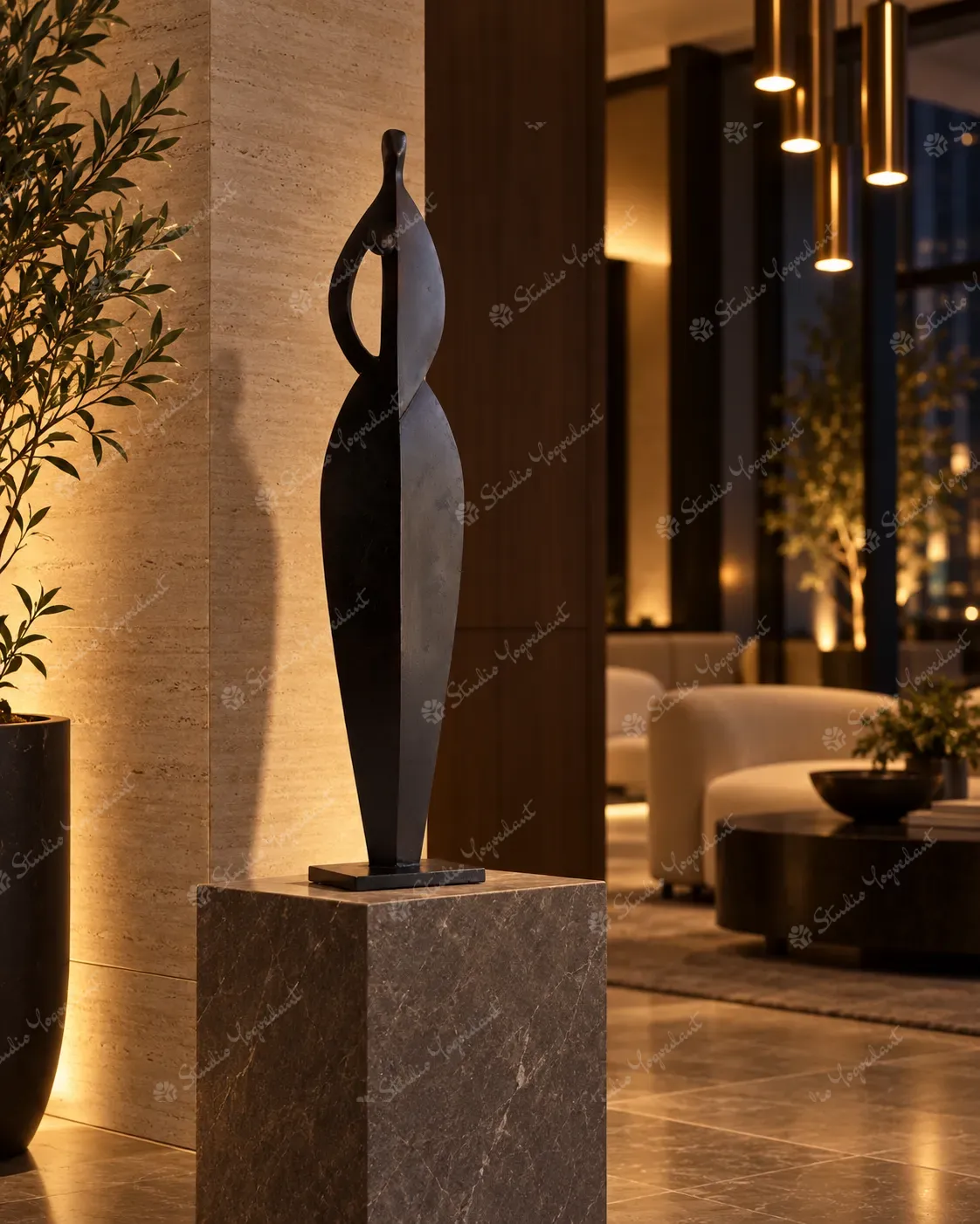 Black Metal Abstract Woman Sculpture - Image 9