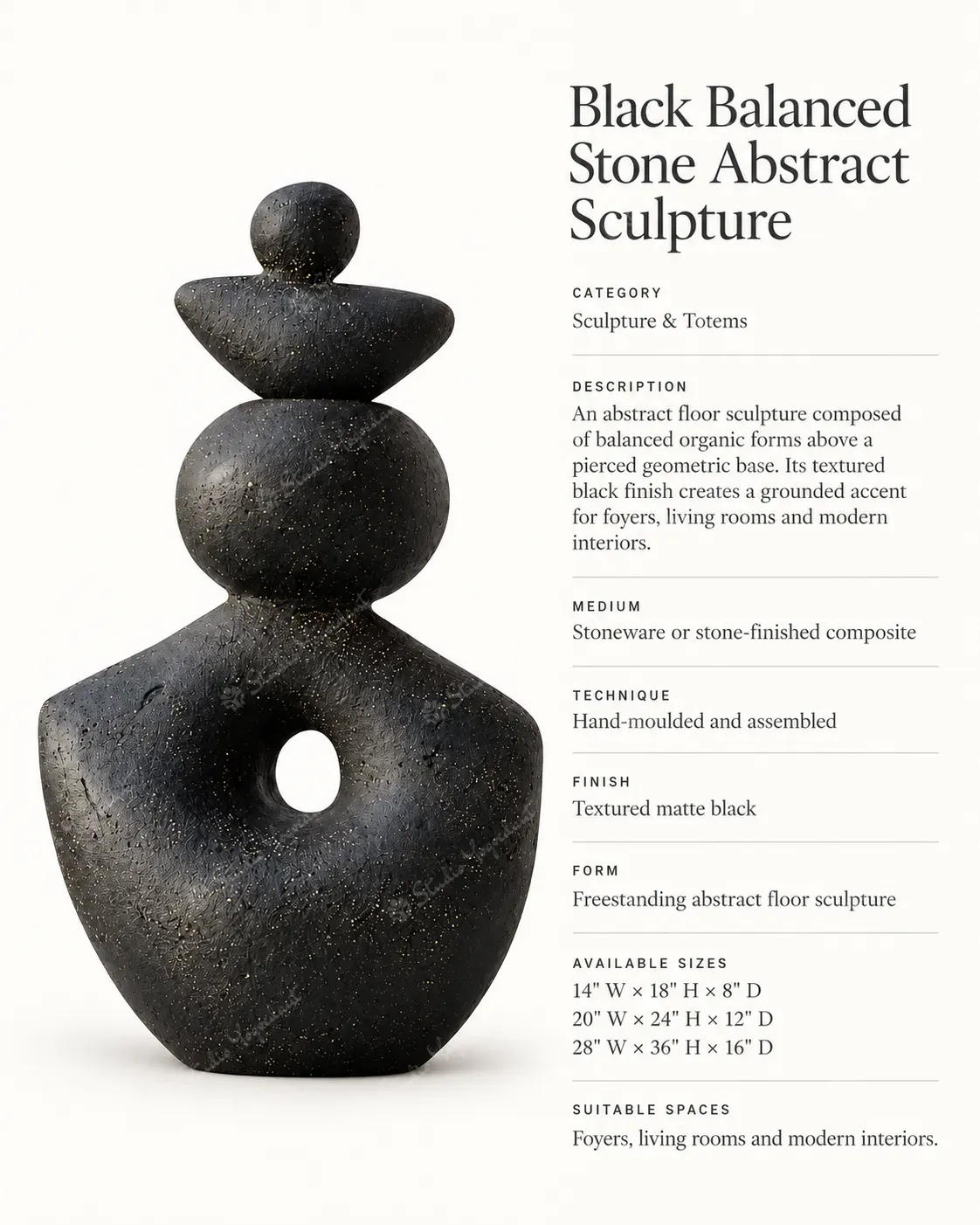 Black Balanced Stone Abstract Sculpture - Image 3