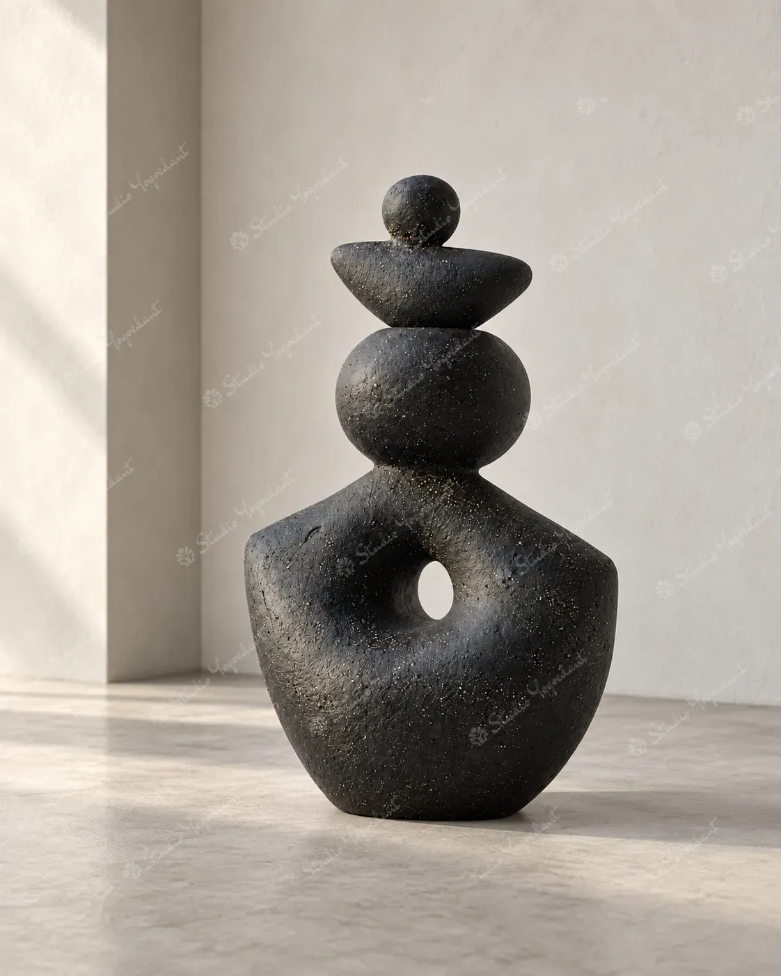 Black Balanced Stone Abstract Sculpture - Image 7