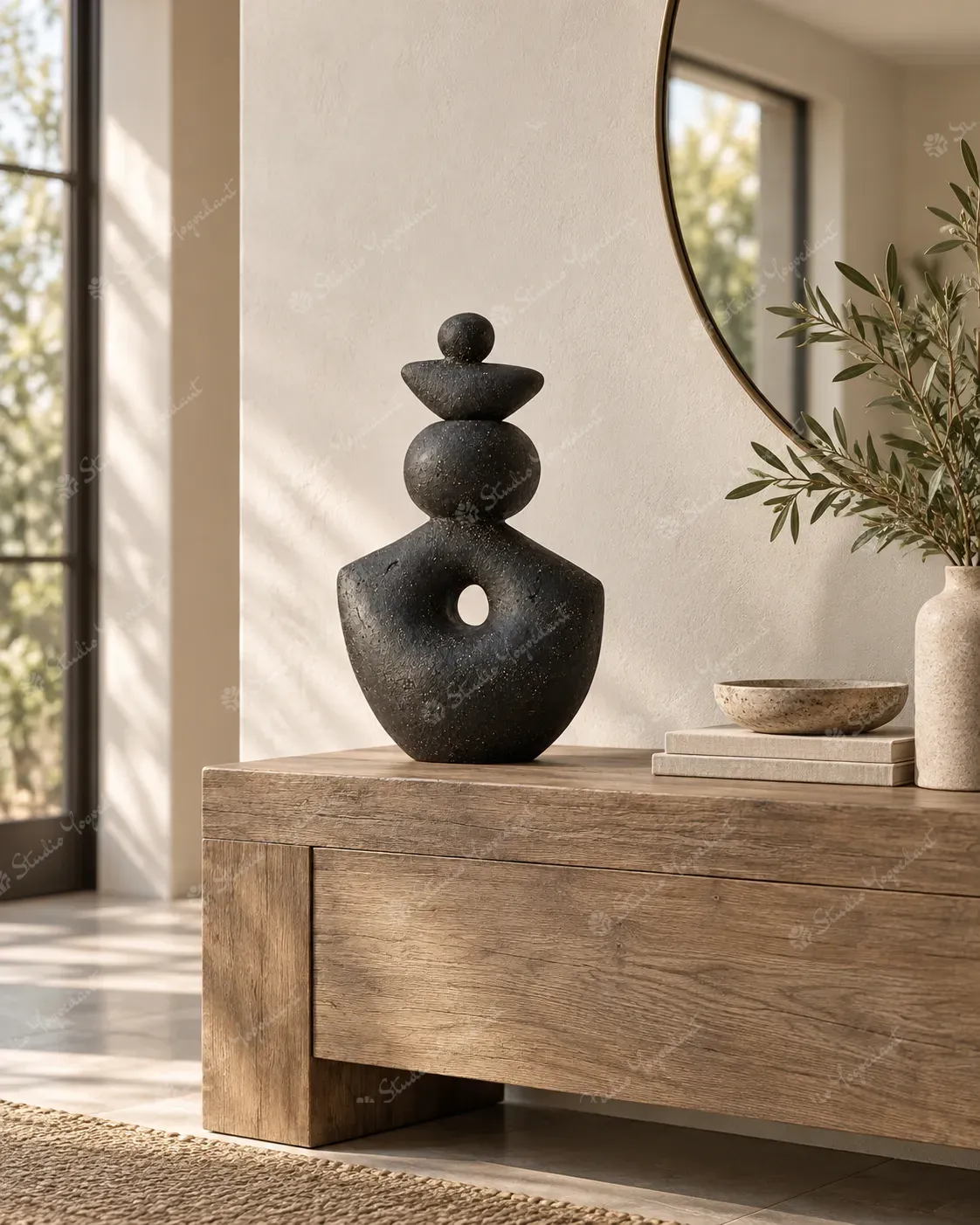 Black Balanced Stone Abstract Sculpture - Image 8