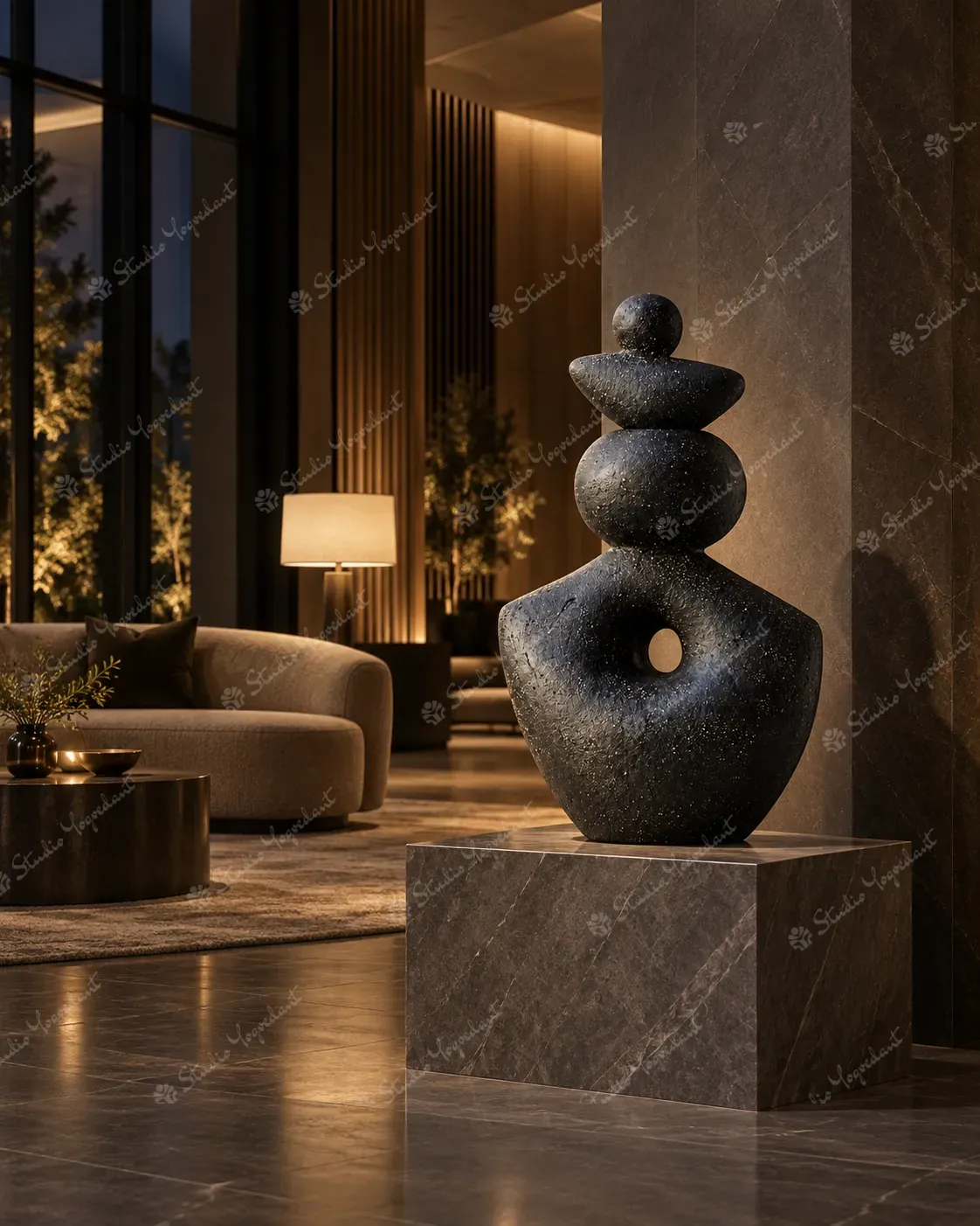Black Balanced Stone Abstract Sculpture - Image 9