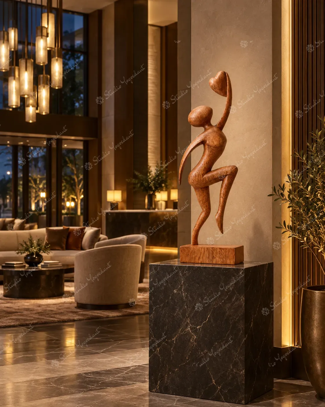 Wooden Dancing Woman Figurative Sculpture - Image 9