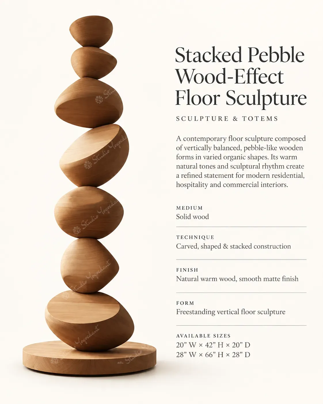 Stacked Pebble Wood-Effect Floor Sculpture - Image 3