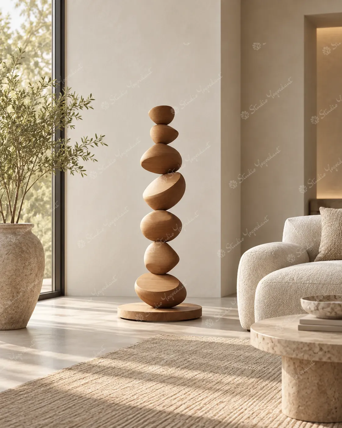 Stacked Pebble Wood-Effect Floor Sculpture - Image 7