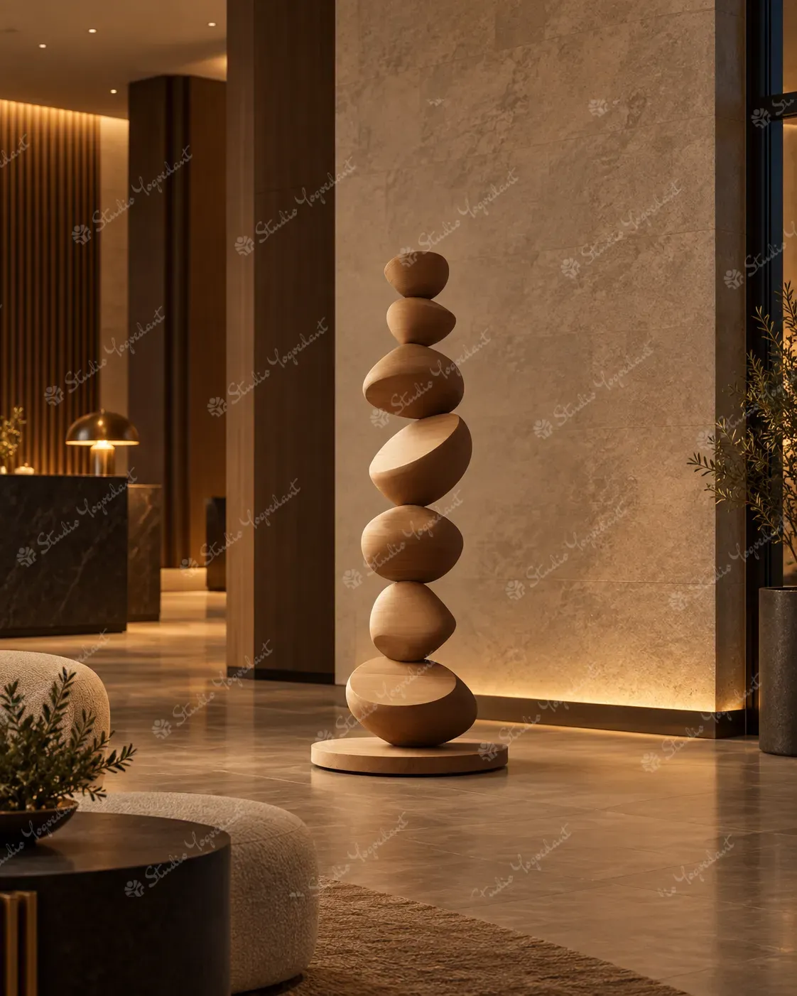 Stacked Pebble Wood-Effect Floor Sculpture - Image 8