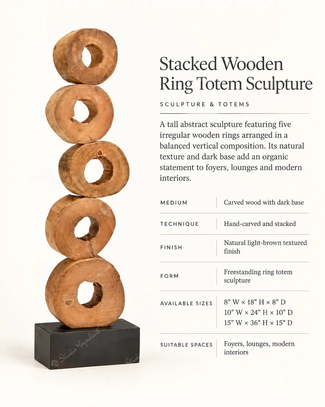 Stacked Wooden Ring Totem Sculpture - Image 3