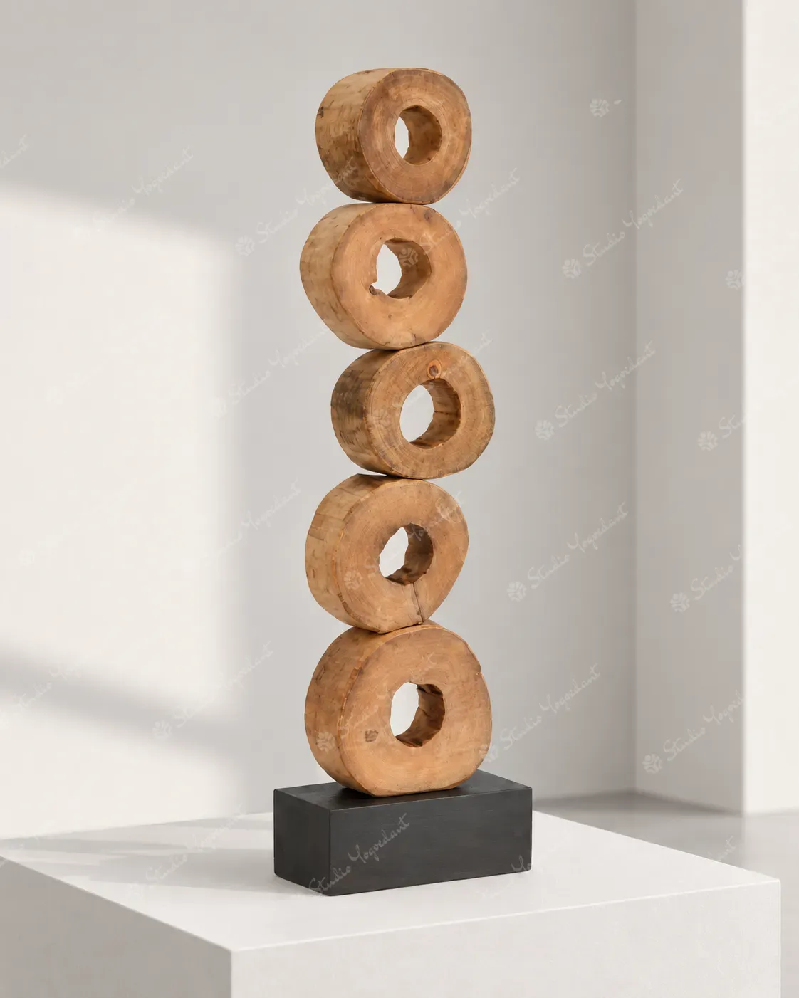 Stacked Wooden Ring Totem Sculpture - Image 7