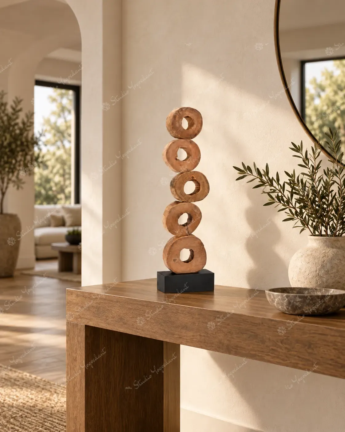 Stacked Wooden Ring Totem Sculpture - Image 8