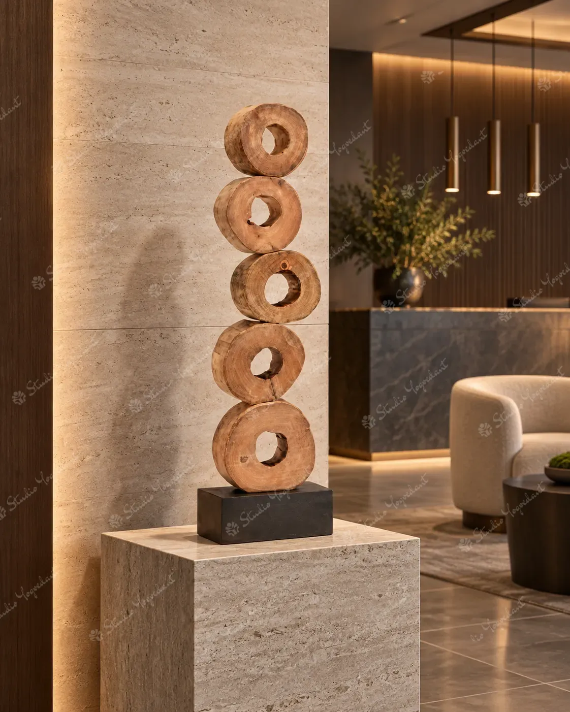 Stacked Wooden Ring Totem Sculpture - Image 9