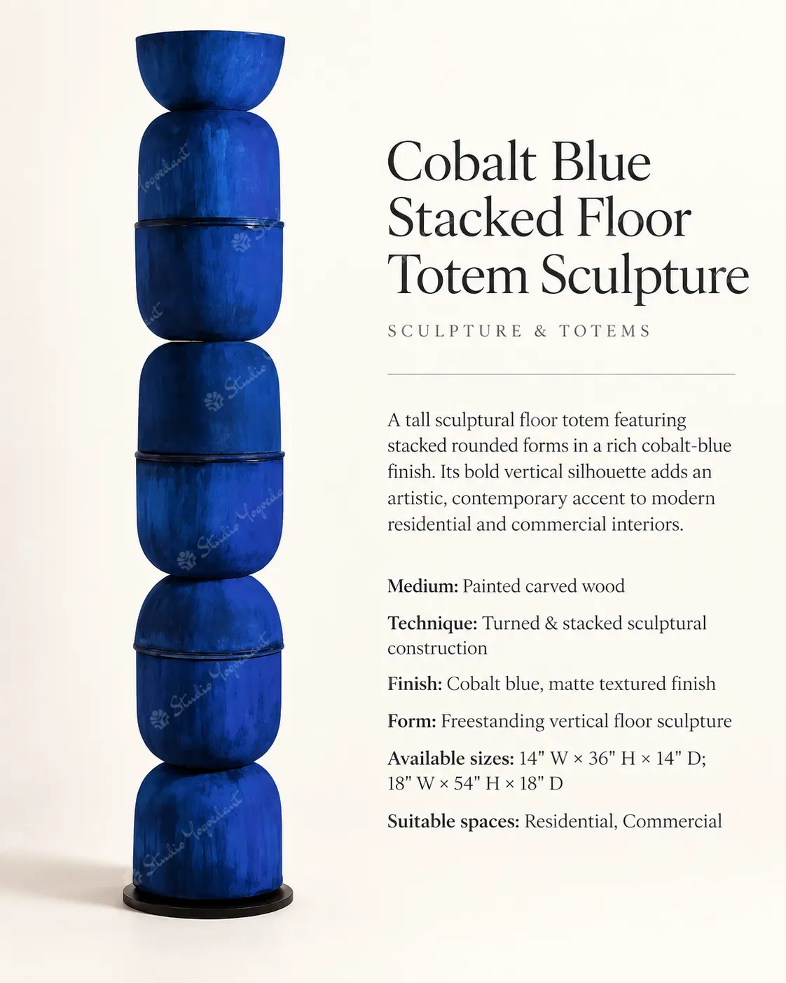 Cobalt Blue Stacked Floor Totem Sculpture - Image 3