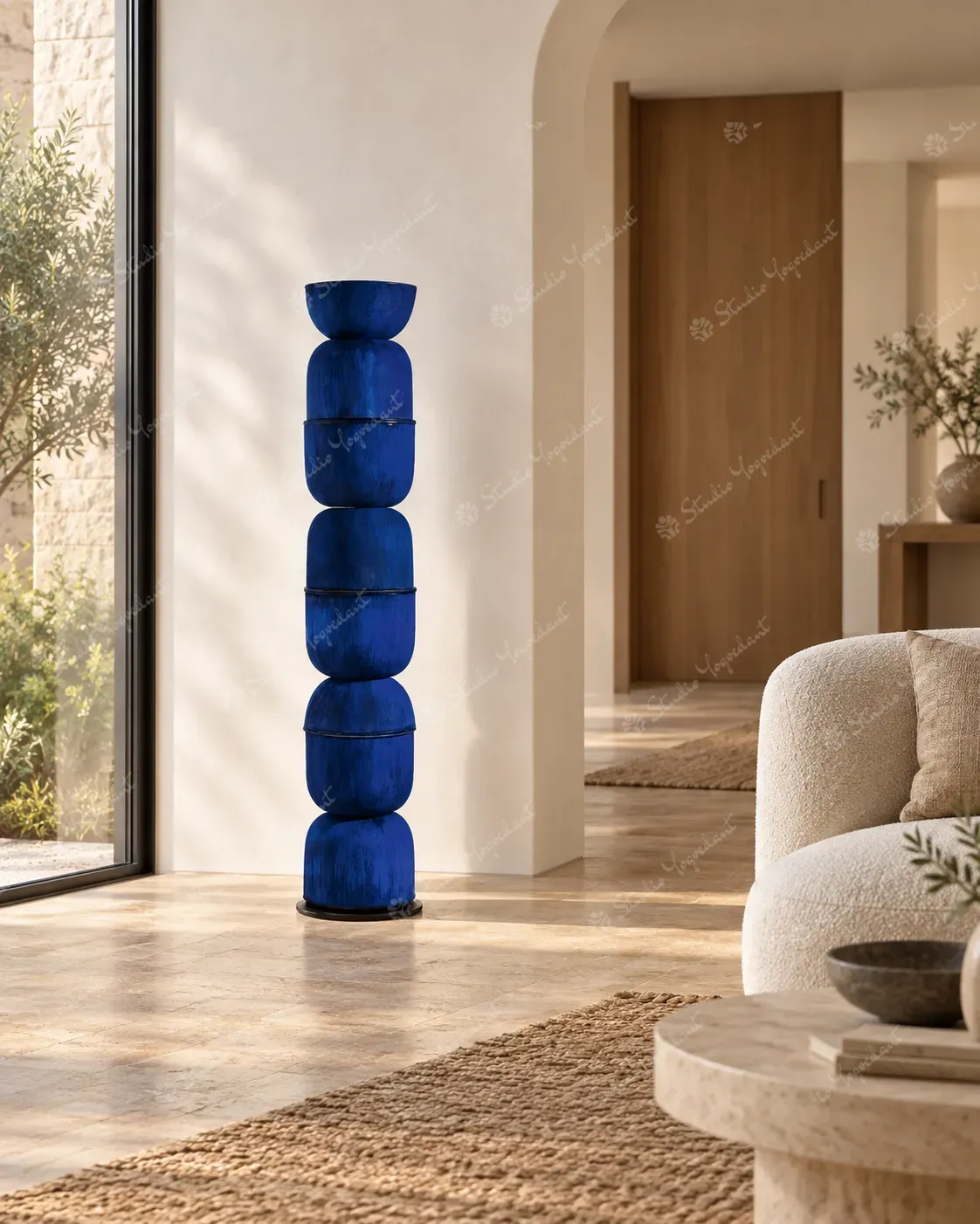 Cobalt Blue Stacked Floor Totem Sculpture - Image 7