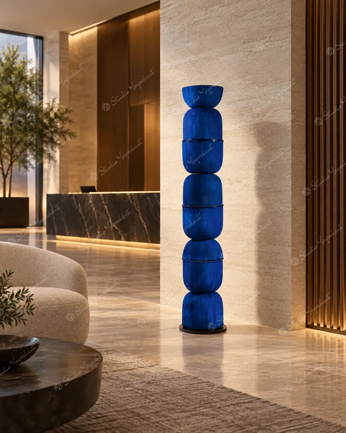 Cobalt Blue Stacked Floor Totem Sculpture - Image 8