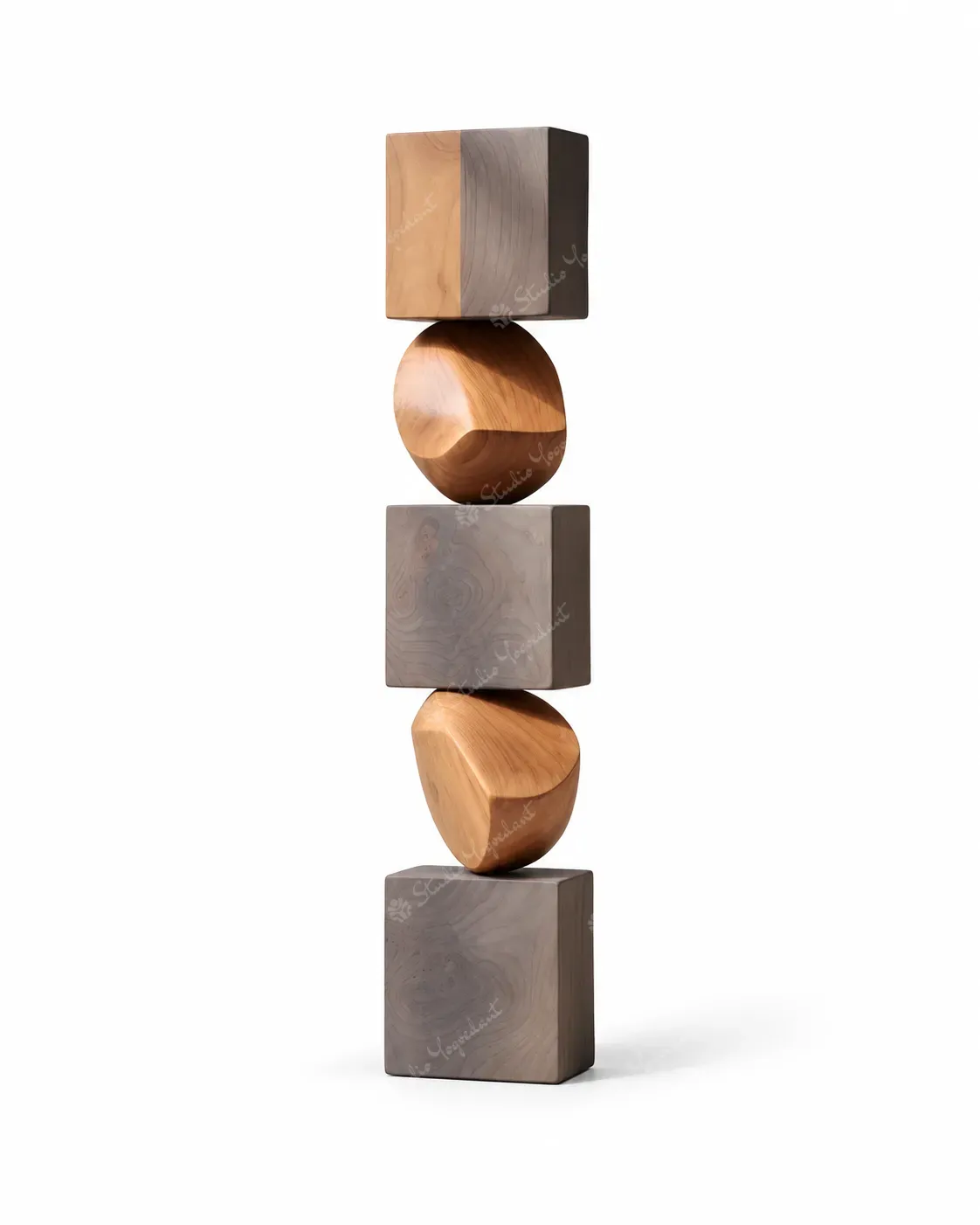 Natural Wood-Effect Geometric Floor Totem Sculpture