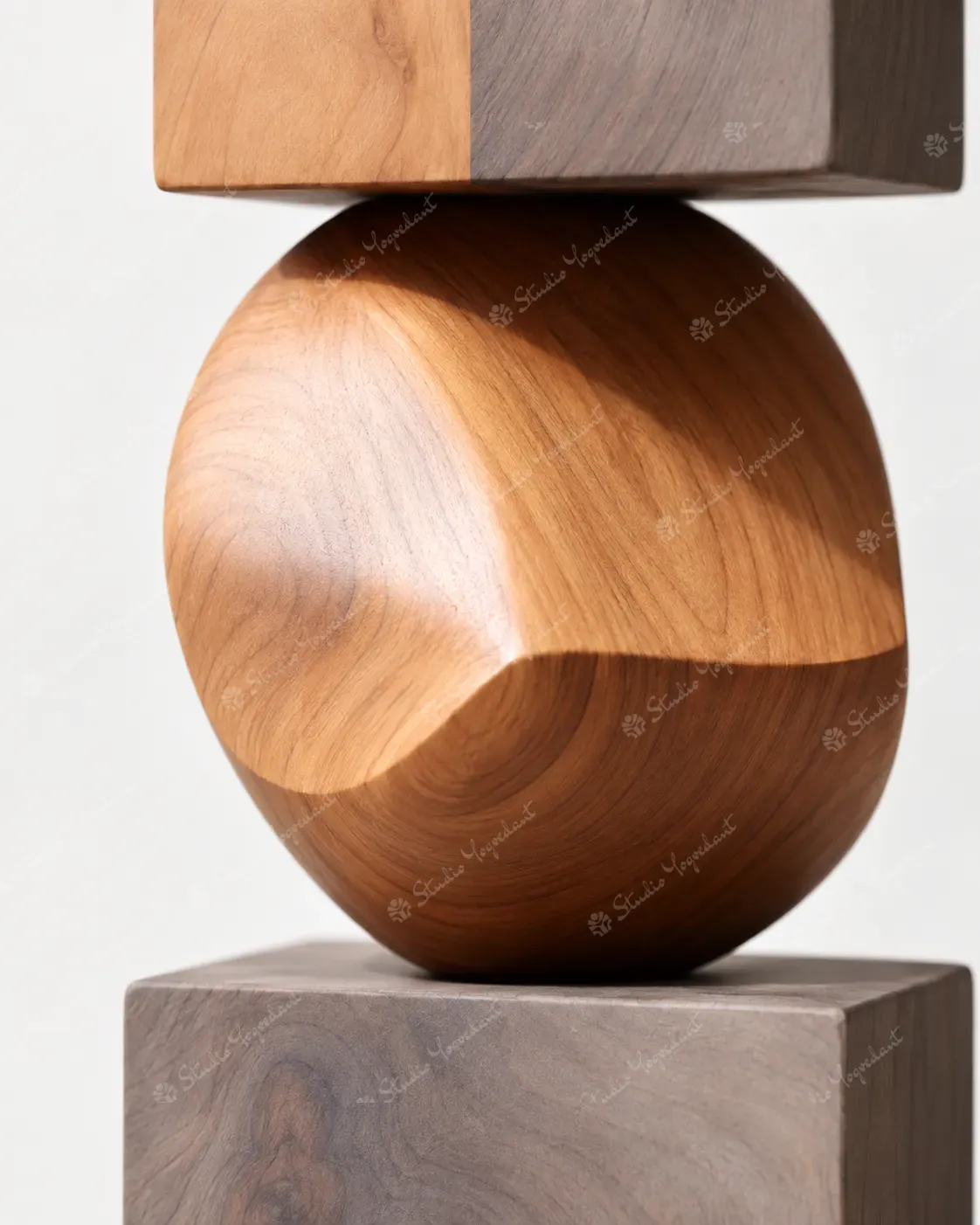 Natural Wood-Effect Geometric Floor Totem Sculpture - Image 2
