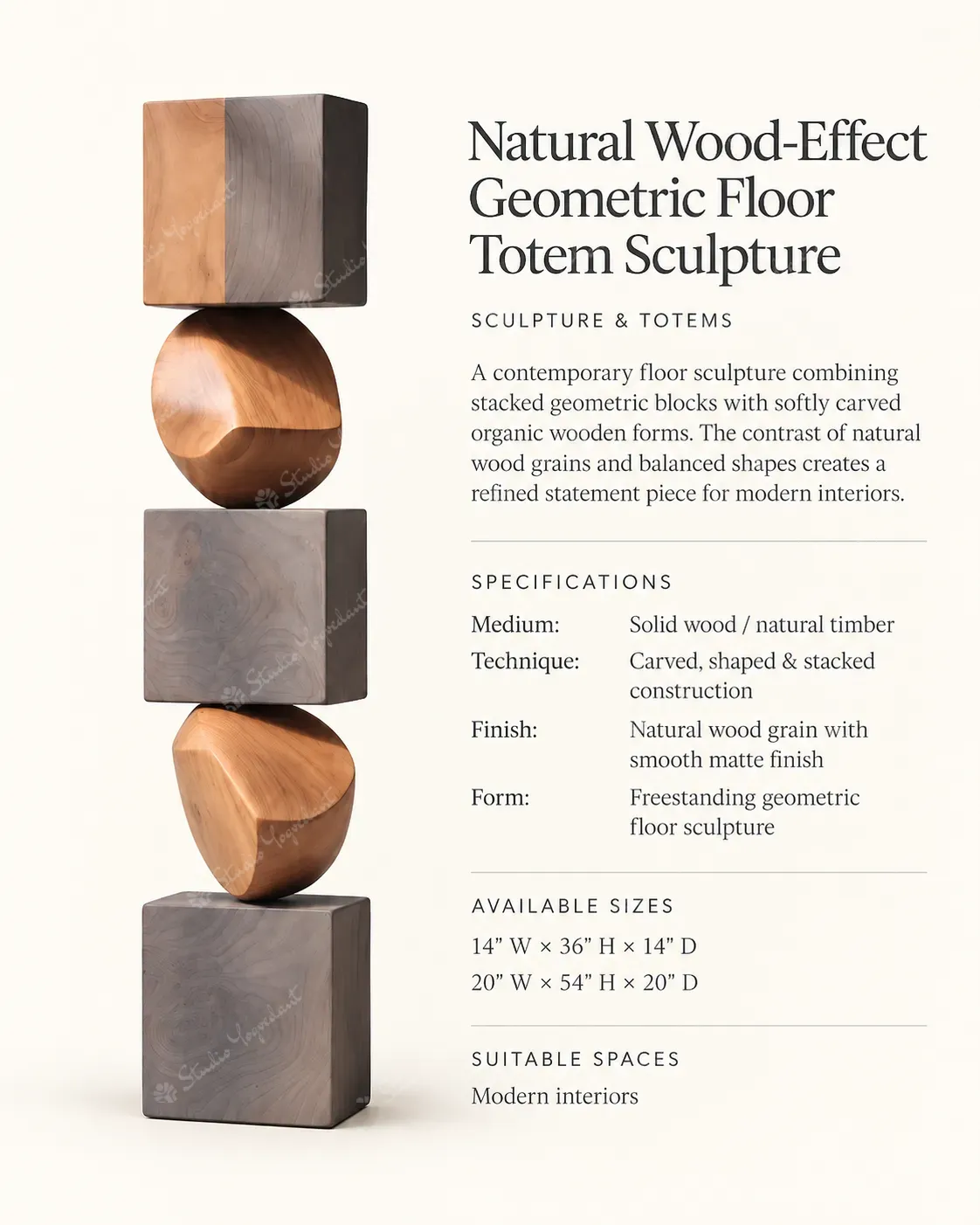 Natural Wood-Effect Geometric Floor Totem Sculpture - Image 3