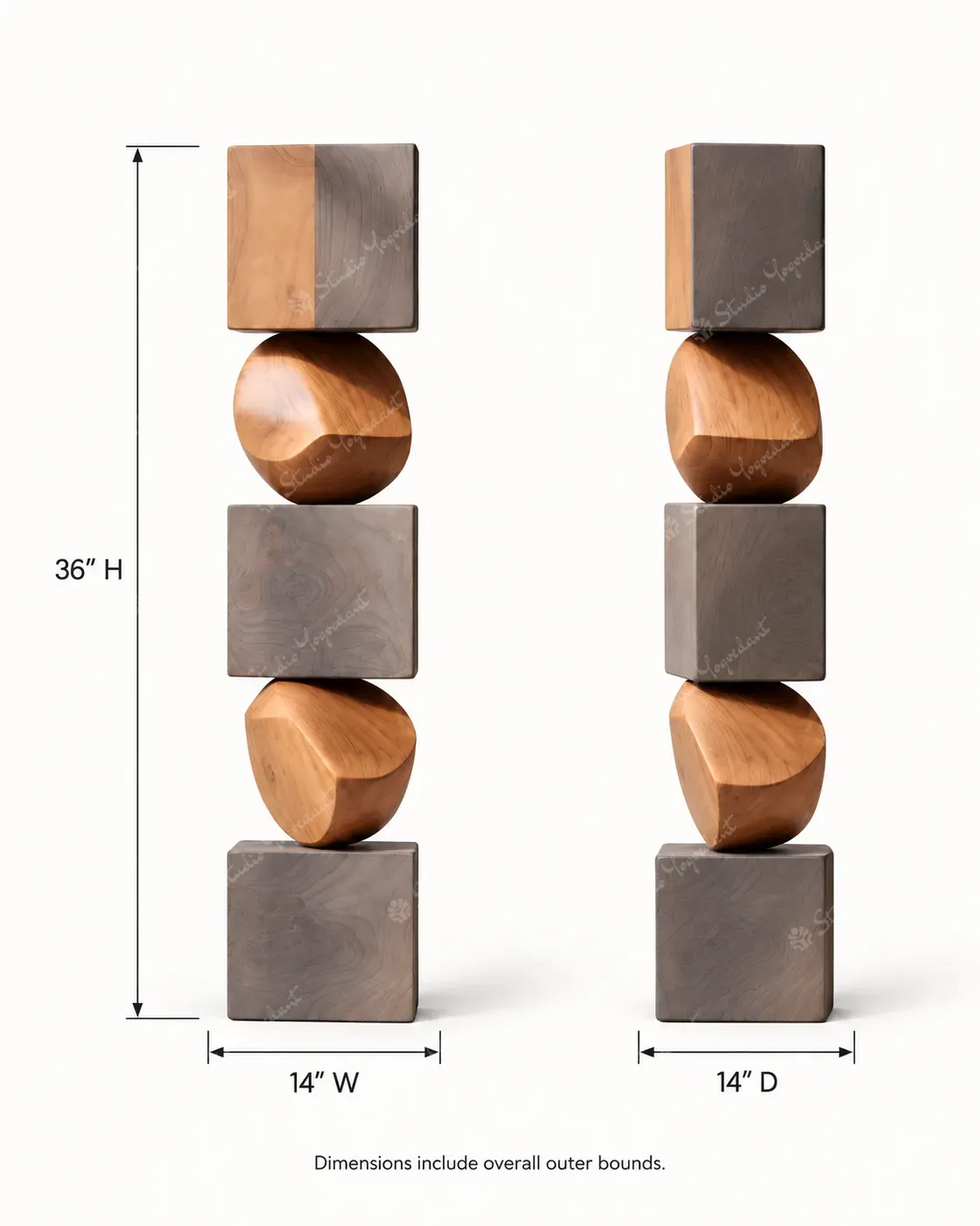Natural Wood-Effect Geometric Floor Totem Sculpture - Image 4