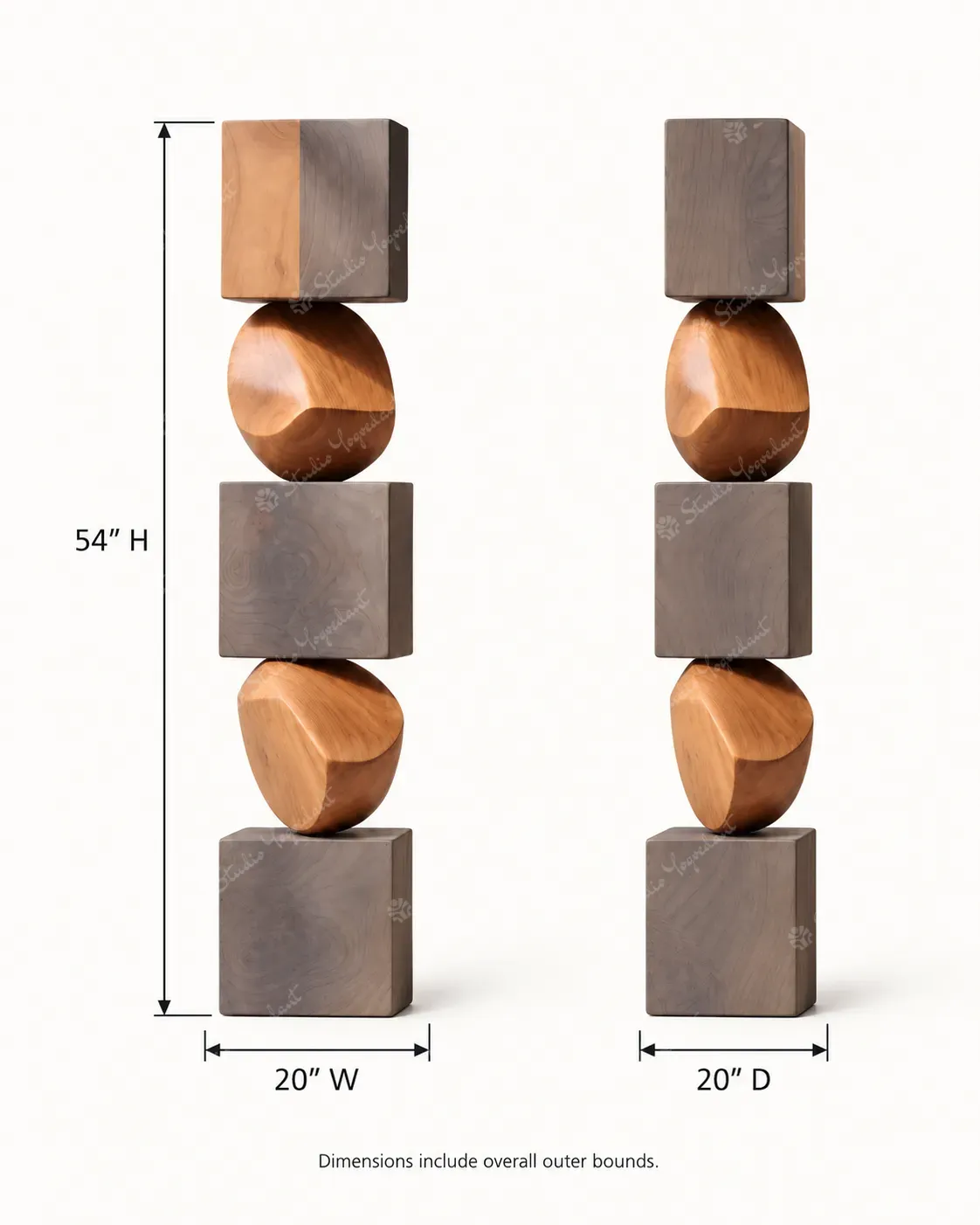 Natural Wood-Effect Geometric Floor Totem Sculpture - Image 5