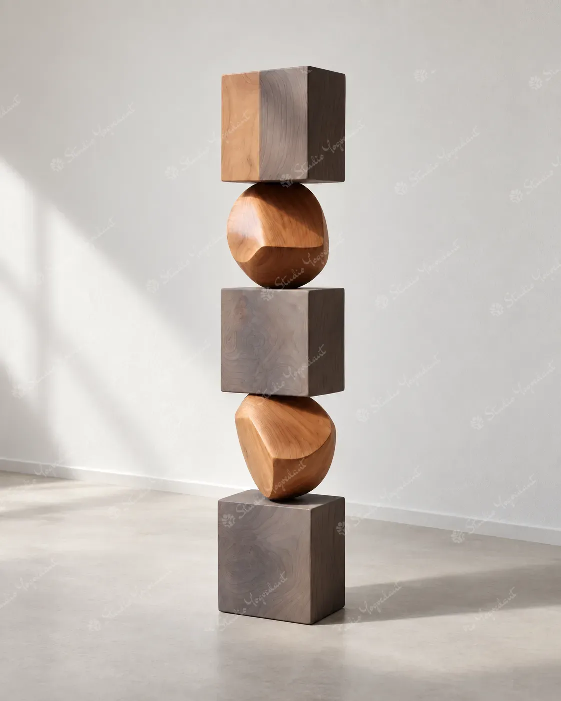 Natural Wood-Effect Geometric Floor Totem Sculpture - Image 6