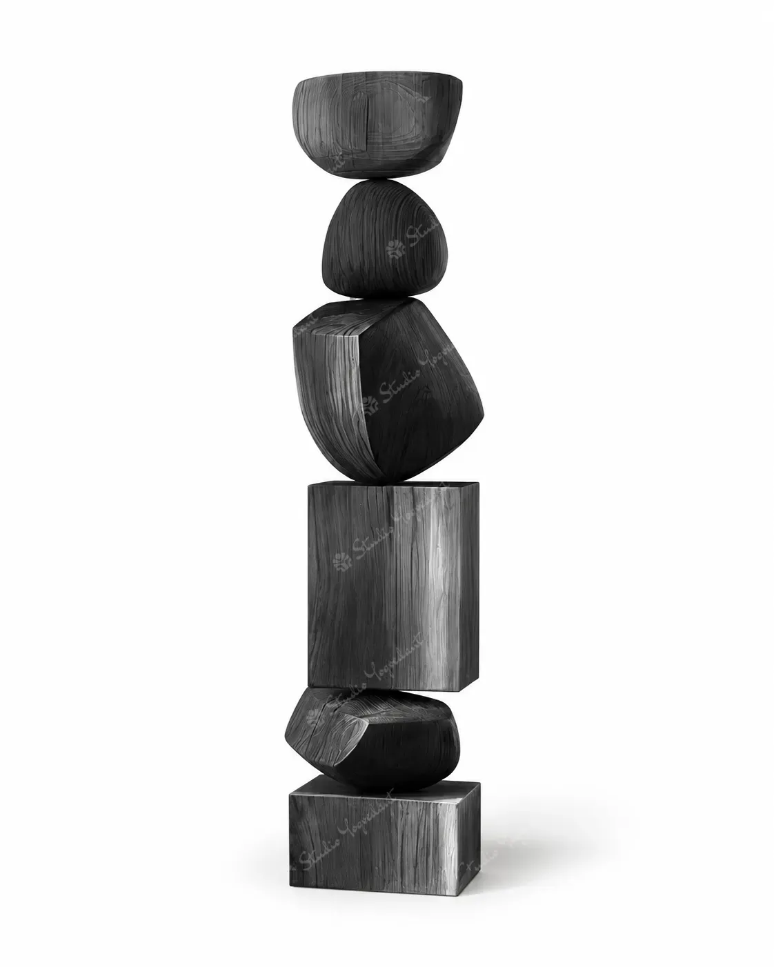 Black Stacked Geometric Floor Totem