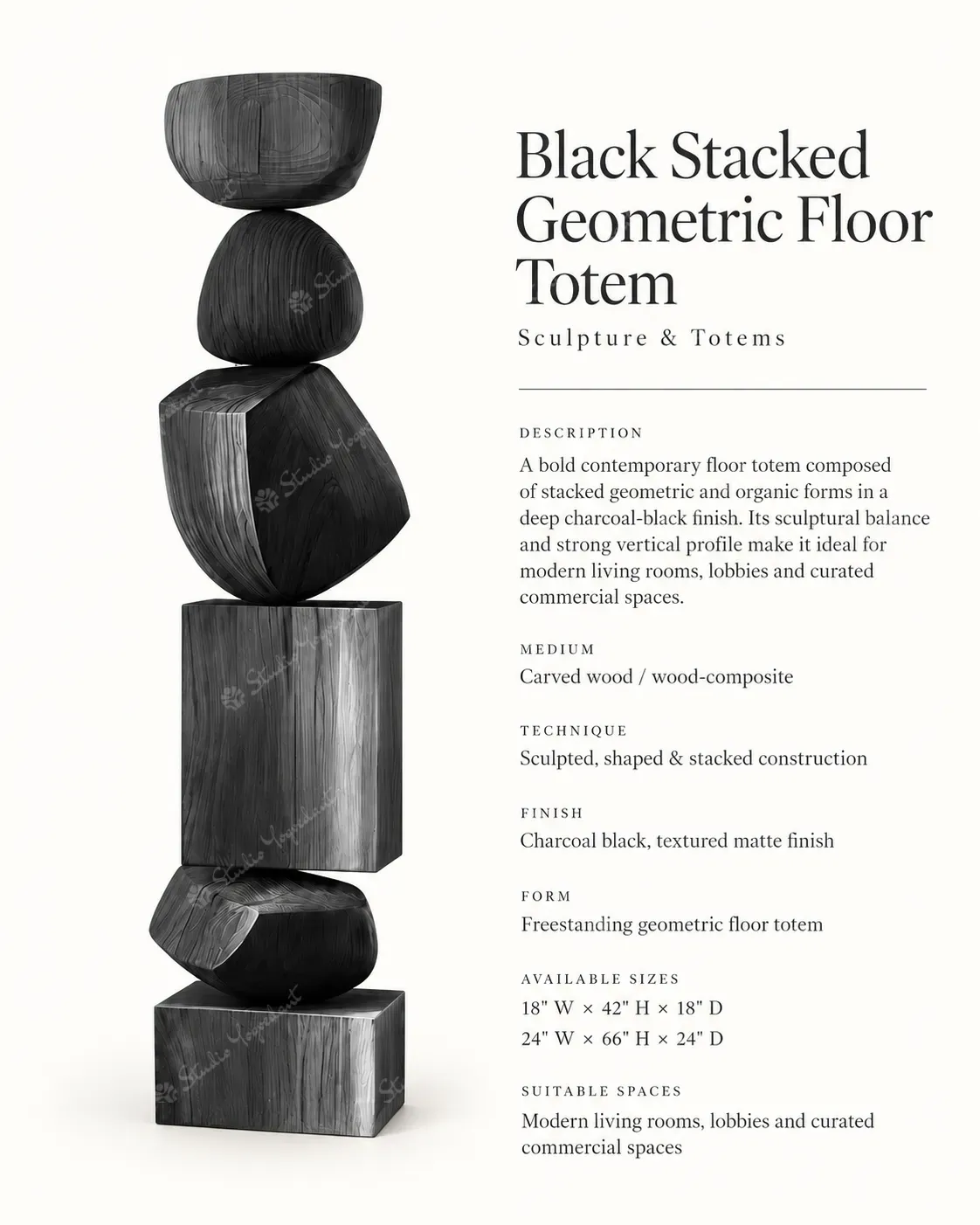 Black Stacked Geometric Floor Totem - Image 3