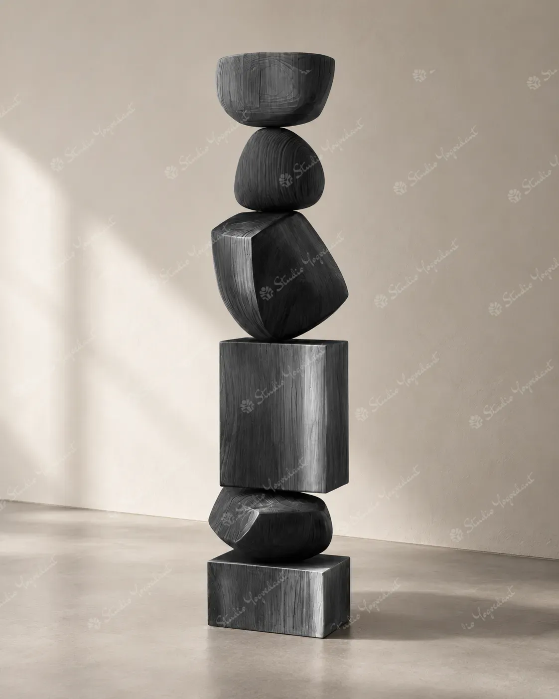 Black Stacked Geometric Floor Totem - Image 6