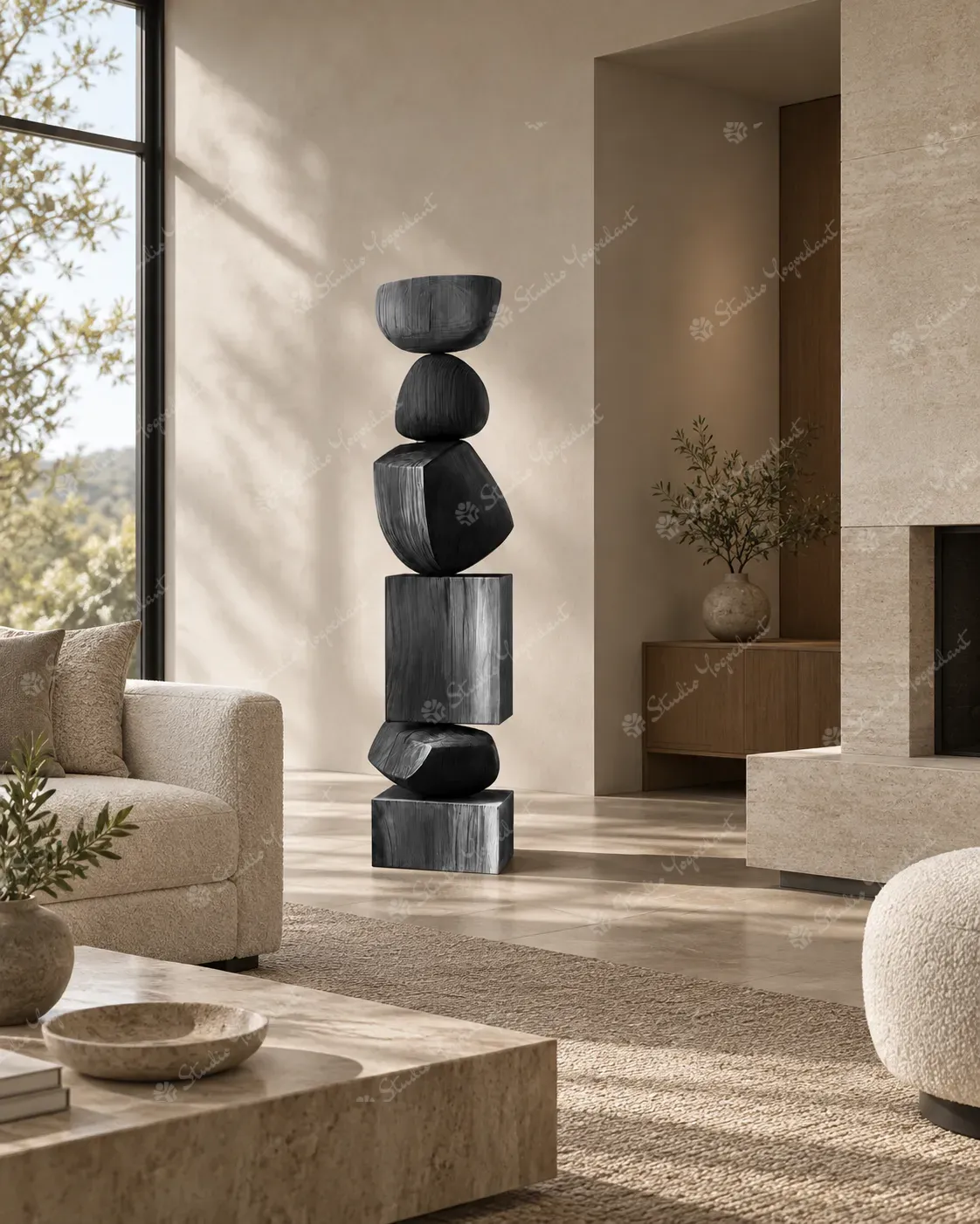 Black Stacked Geometric Floor Totem - Image 7