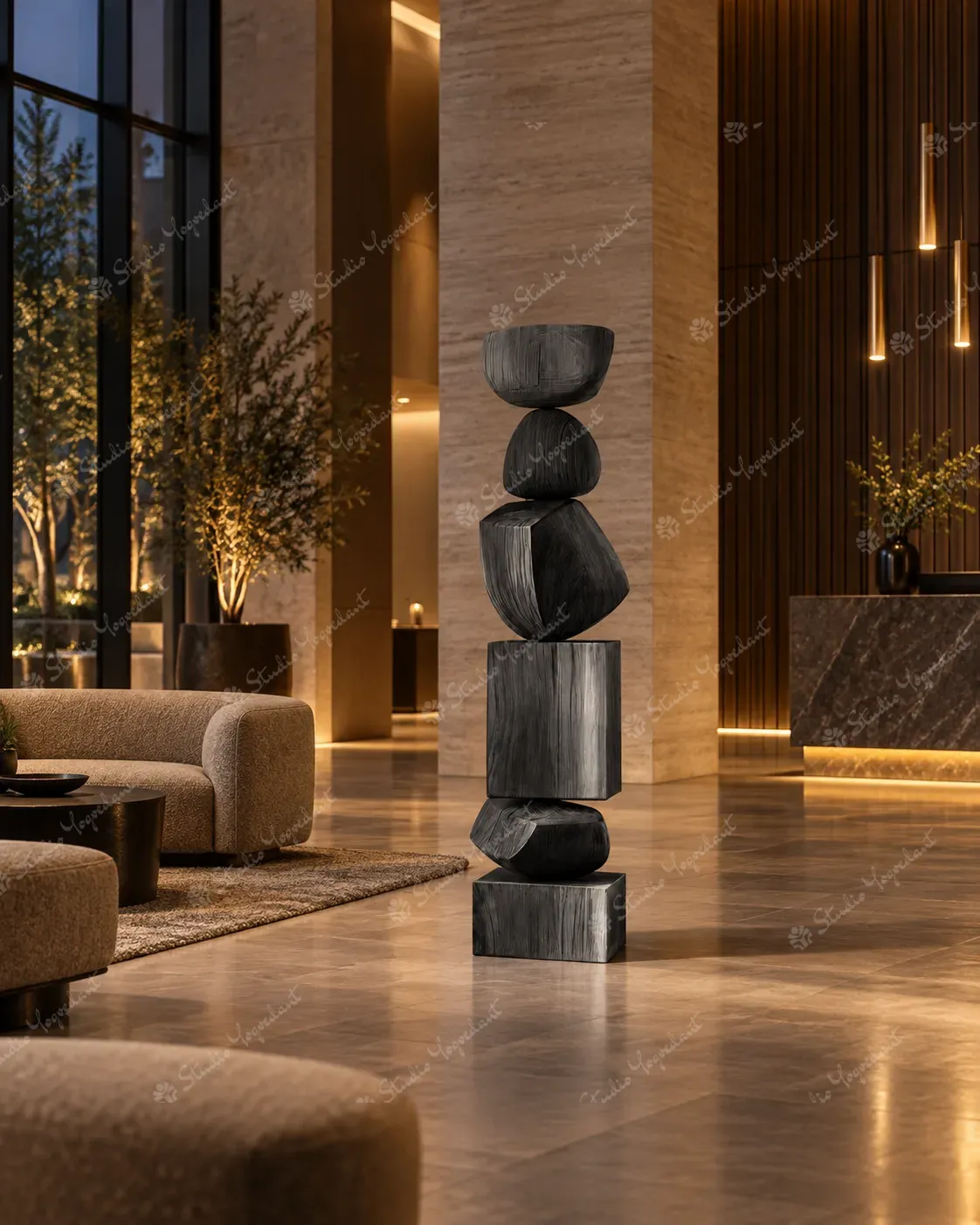 Black Stacked Geometric Floor Totem - Image 8