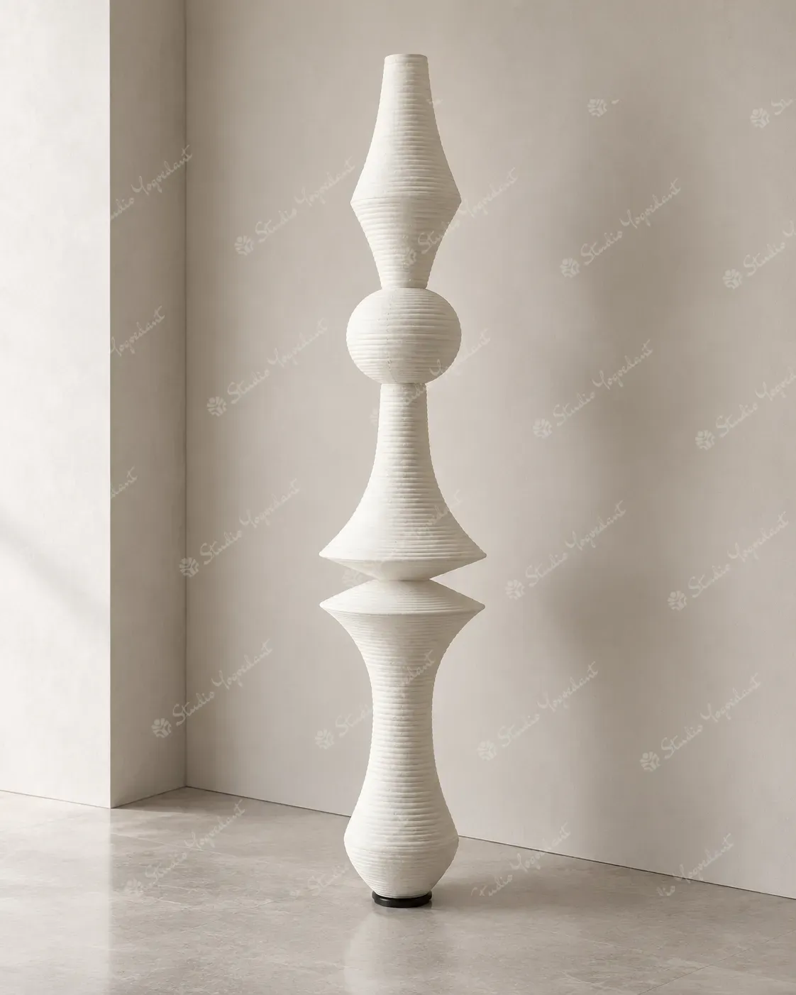 White Ribbed Vertical Floor Totem Sculpture - Image 6