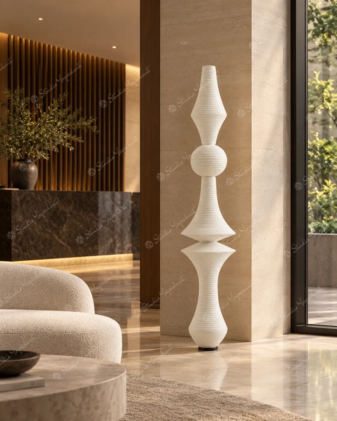 White Ribbed Vertical Floor Totem Sculpture - Image 8