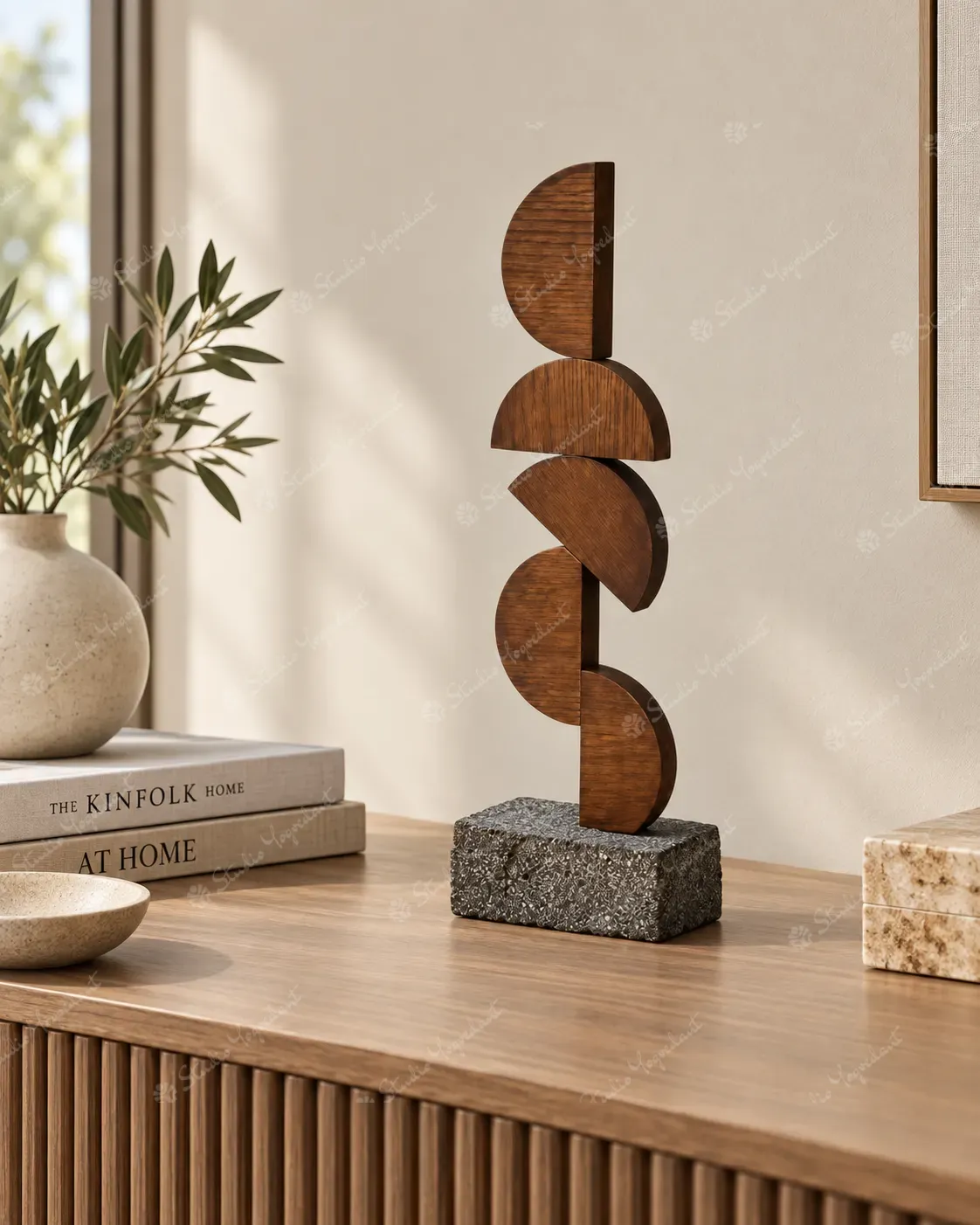 Abstract Wood Balance Table Sculpture - Image 8